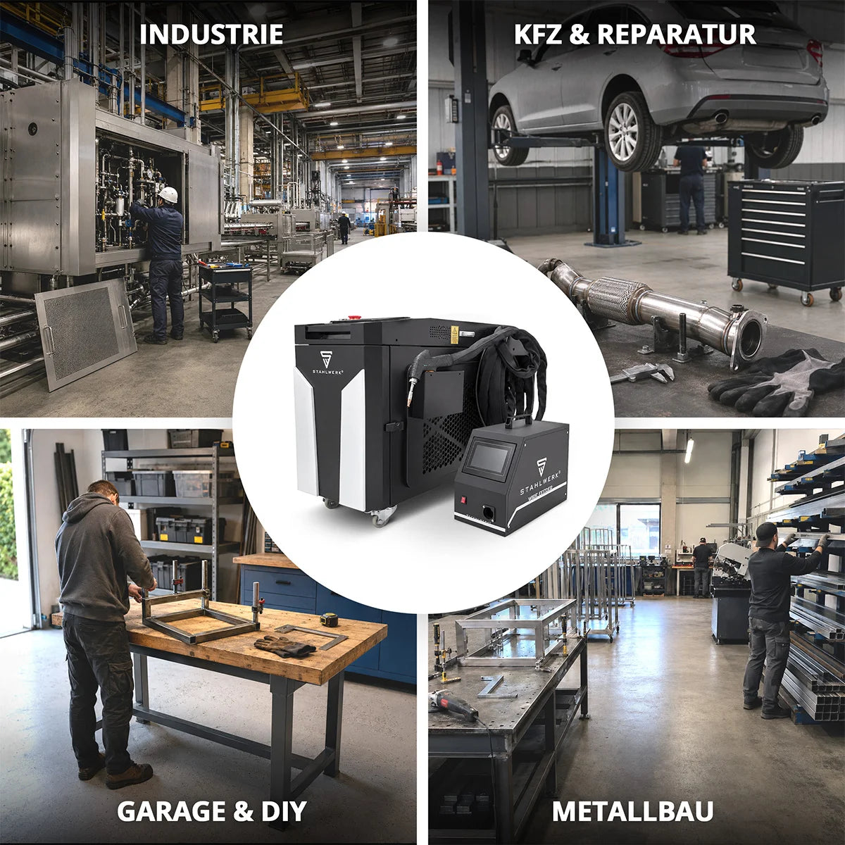 STAHLWERK Laser-Schweißgerät WCD 1500 Laser Pro mit 1500 W | 3-in-1-Laser-Schweißanlage zum Schweißen, Schneiden und Reinigen | Handgeführtes Schweißsystem mit CW-Faserlaser | Laserklasse 4 | 230 V