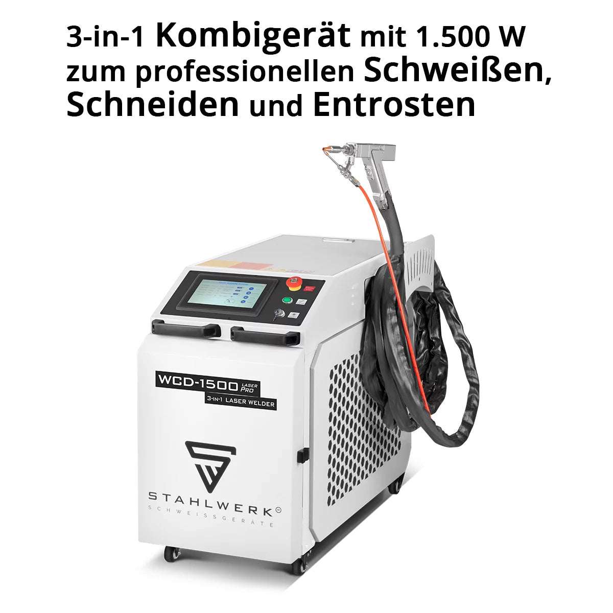 STAHLWERK Laser-Schweißgerät WCD-1500 Laser Pro | Vollausstattung | 1500 Watt |Professionelles 3-in-1 Handlaser-Schweißgerät zum präzisen Schweißen, Schneiden und Entrosten