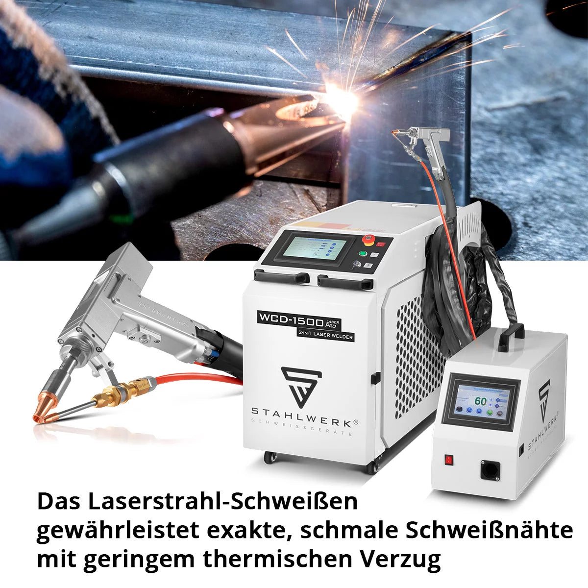 STAHLWERK Laser-Schweißgerät WCD-1500 Laser Pro | Vollausstattung | 1500 Watt |Professionelles 3-in-1 Handlaser-Schweißgerät zum präzisen Schweißen, Schneiden und Entrosten
