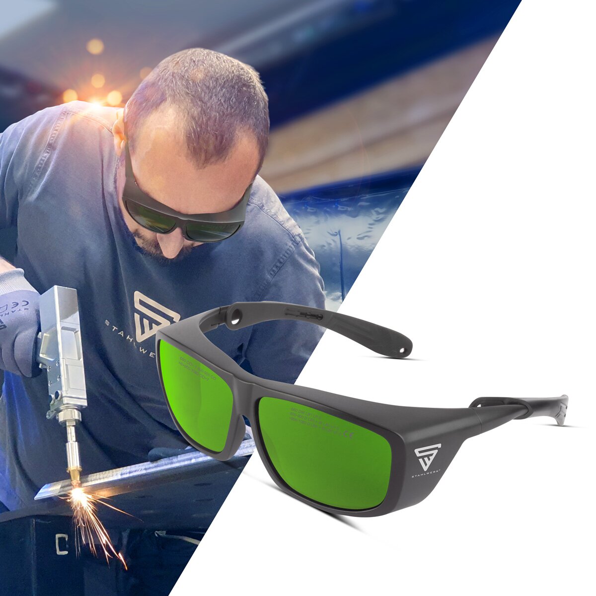 Lunettes de protection laser en acier | Lunettes laser | Lunettes de protection | Protection oculaire selon DIN en 207 pour travailler avec des lasers dans une plage de longueurs d'onde de 800 à 1 320 nm