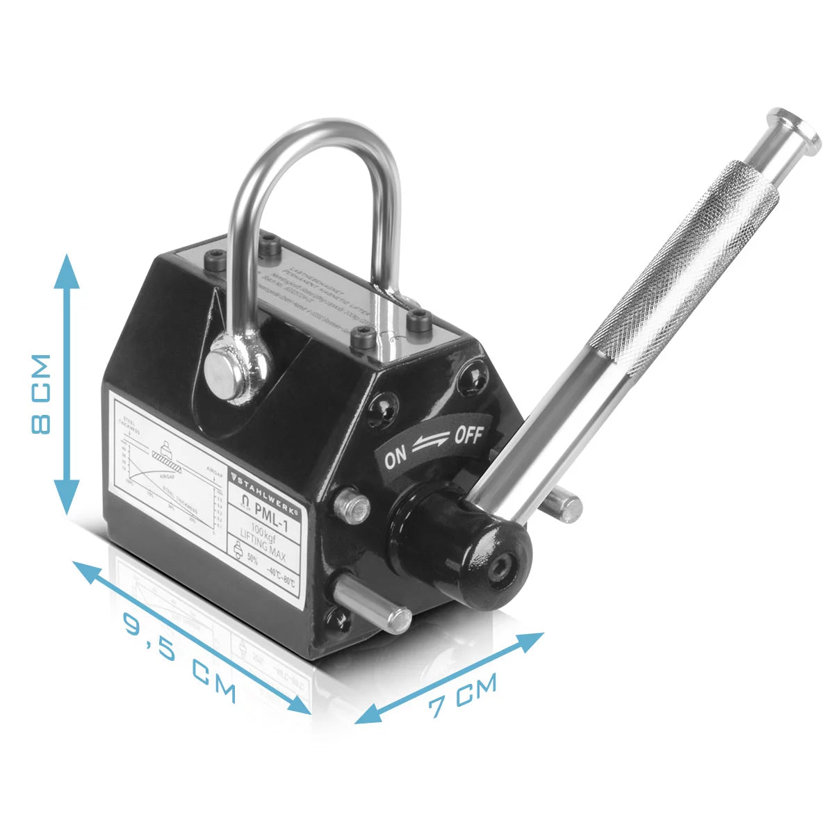 STAHLWERK Lasthebemagnet mit 100 kg / 220 lbs Tragkraft und 350 kg / 771 lbs Zugkraft handgesteuerter Kranmagnet | Magnetlifter | Hebemagnet