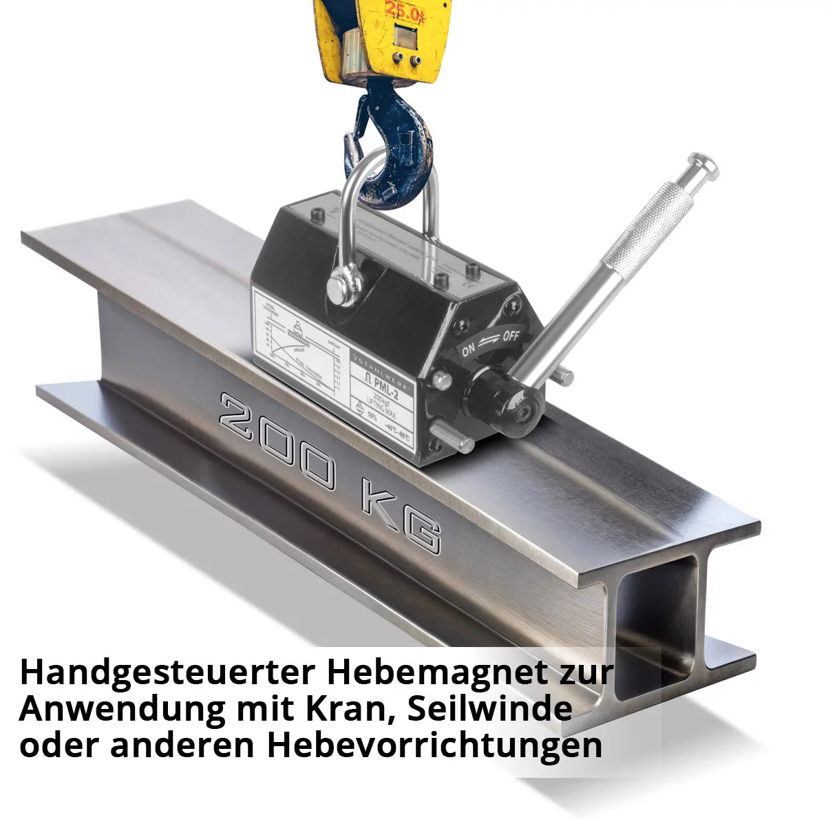 STAHLWERK Lasthebemagnet mit 200 kg / 440 lbs Tragkraft und 700 kg / 1543 lbs Zugkraft handgesteuerter Kranmagnet | Magnetlifter | Hebemagnet