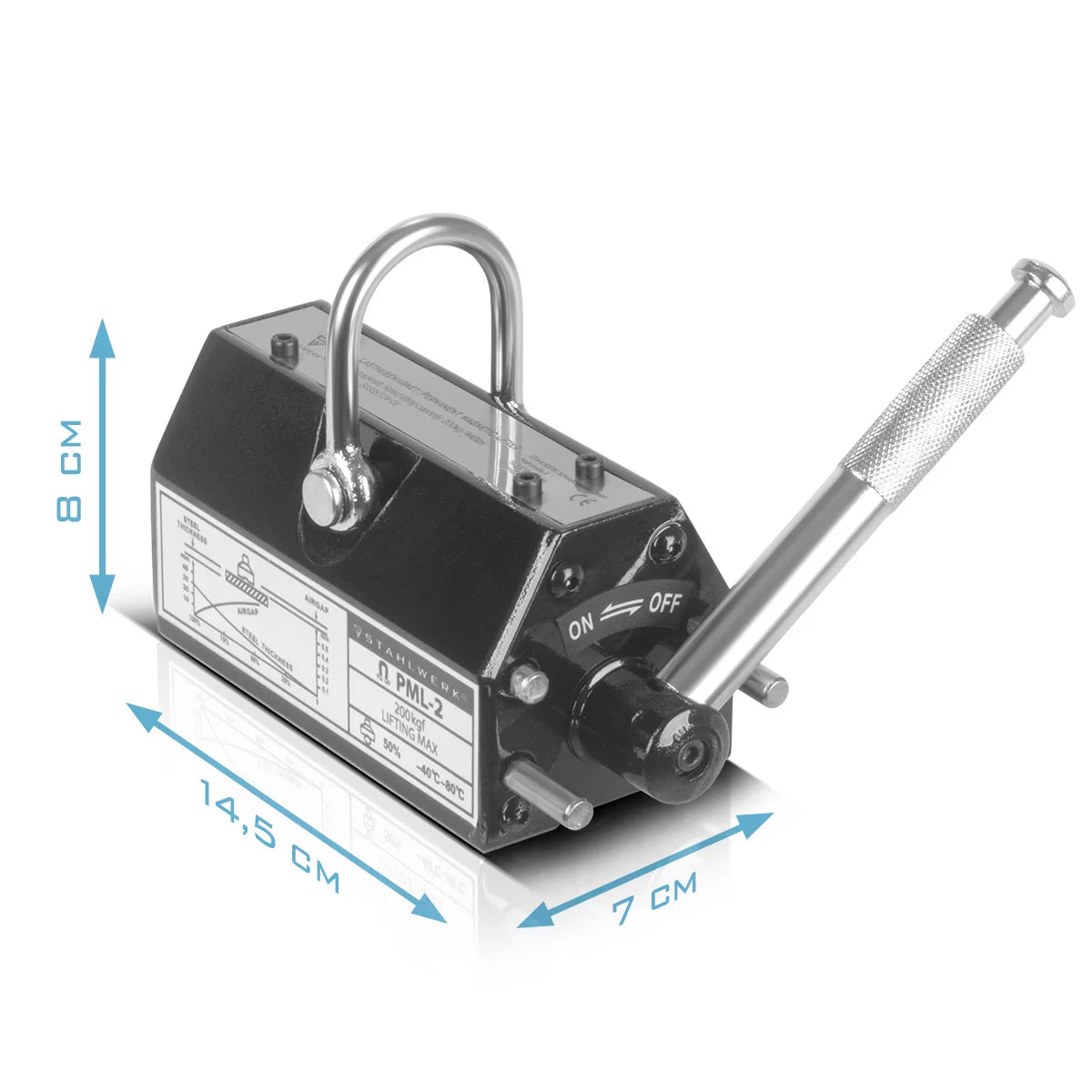 STAHLWERK Lasthebemagnet mit 200 kg / 440 lbs Tragkraft und 700 kg / 1543 lbs Zugkraft handgesteuerter Kranmagnet | Magnetlifter | Hebemagnet