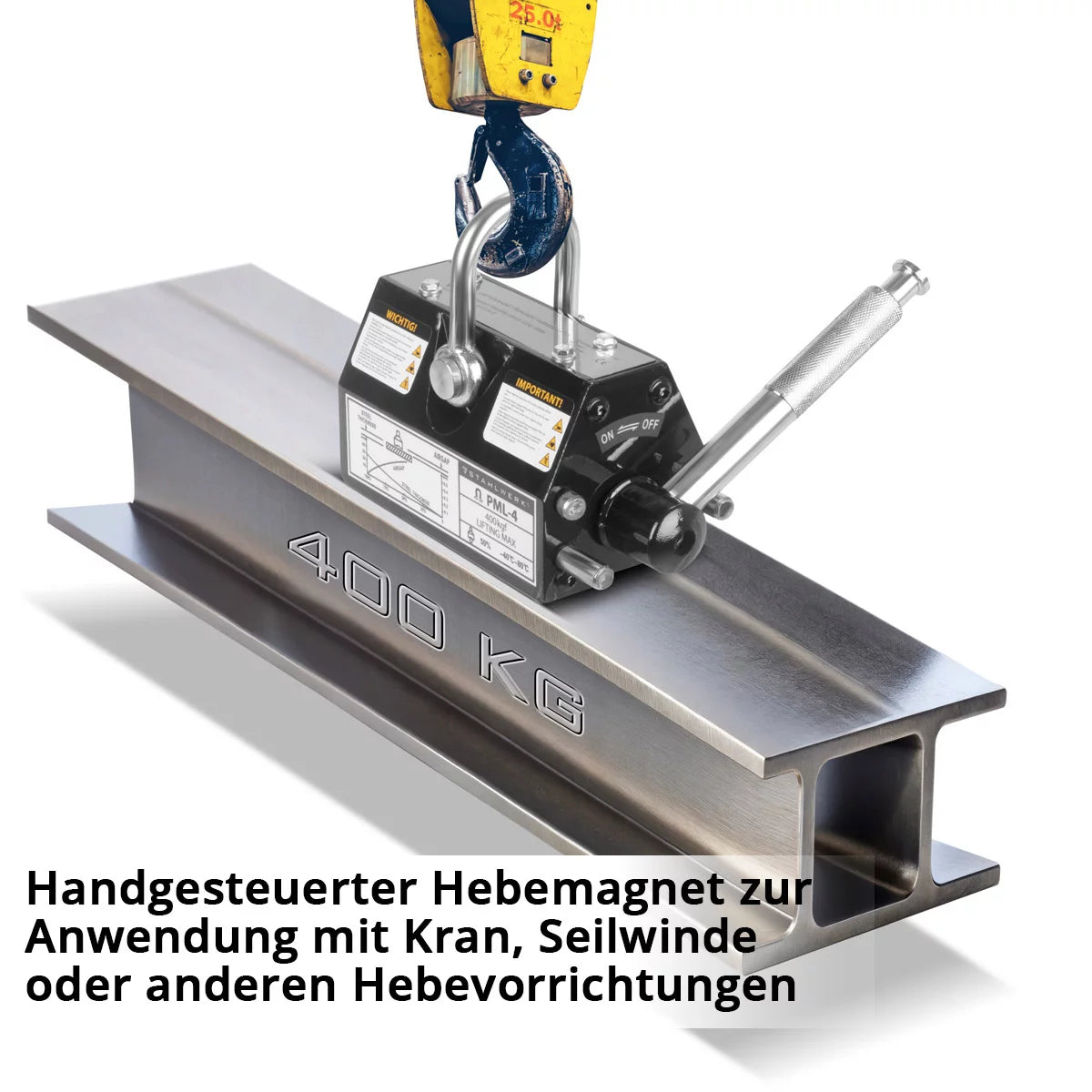 STAHLWERK Lasthebemagnet mit 400 kg / 880 lbs Tragkraft und 1280 kg / 2821 lbs Zugkraft handgesteuerter Kranmagnet | Magnetlifter | Hebemagnet