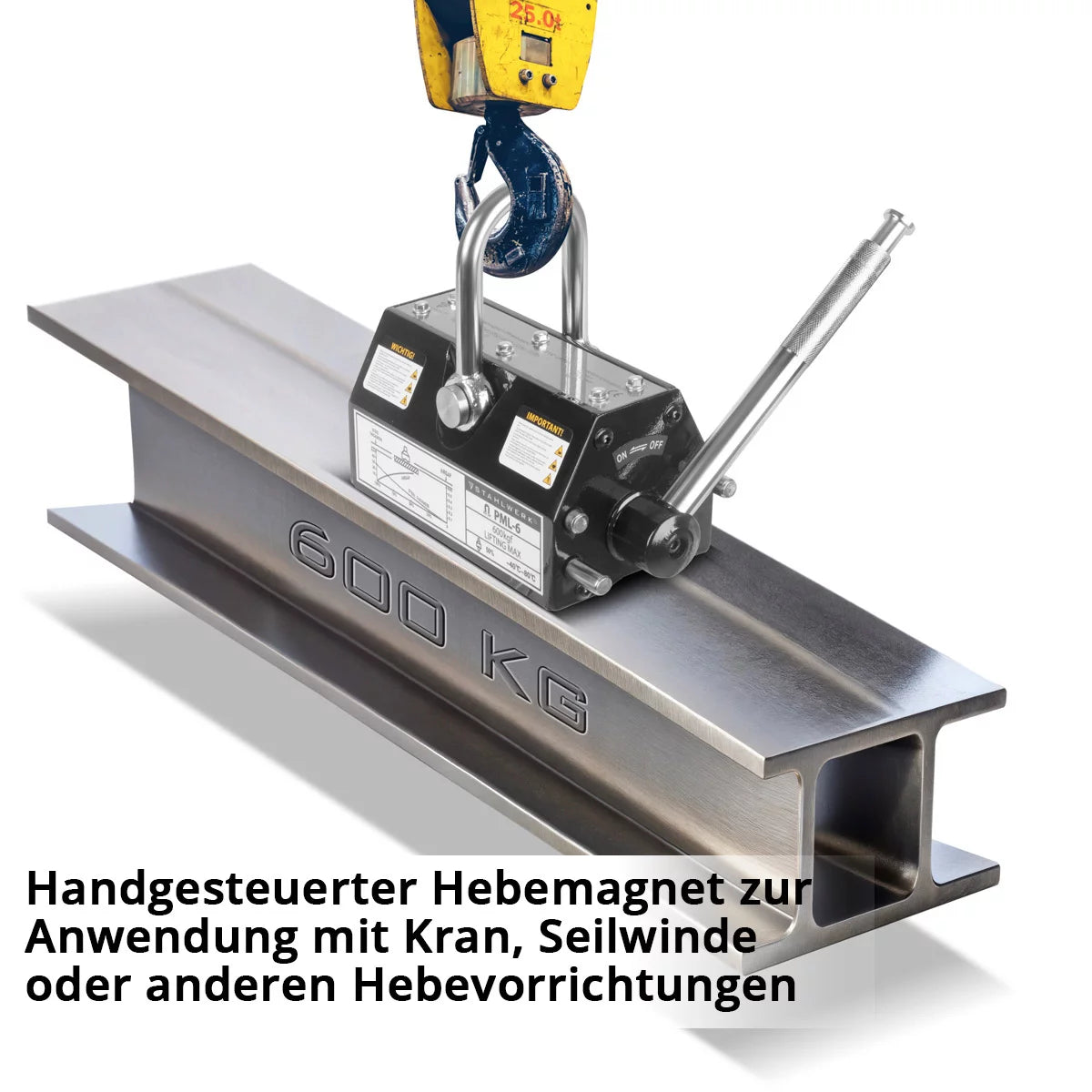 STAHLWERK Lasthebemagnet mit 600 kg / 1322 lbs Tragkraft und 2100 kg / 4629 lbs Zugkraft handgesteuerter Kranmagnet | Magnetlifter | Hebemagnet