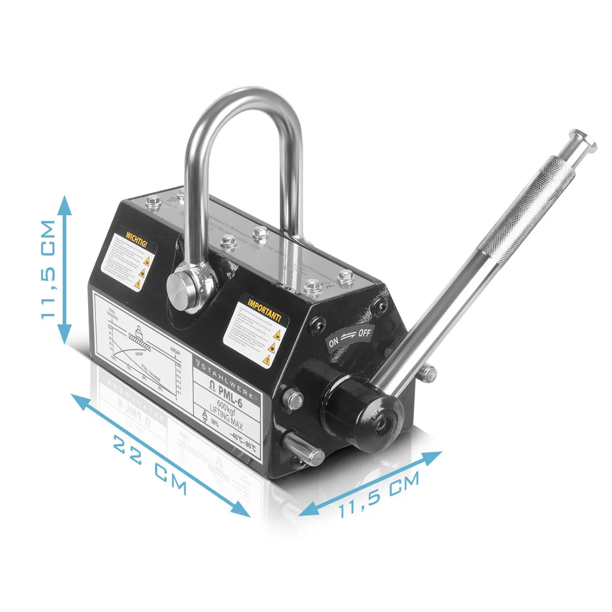 STAHLWERK Lasthebemagnet mit 600 kg / 1322 lbs Tragkraft und 2100 kg / 4629 lbs Zugkraft handgesteuerter Kranmagnet | Magnetlifter | Hebemagnet