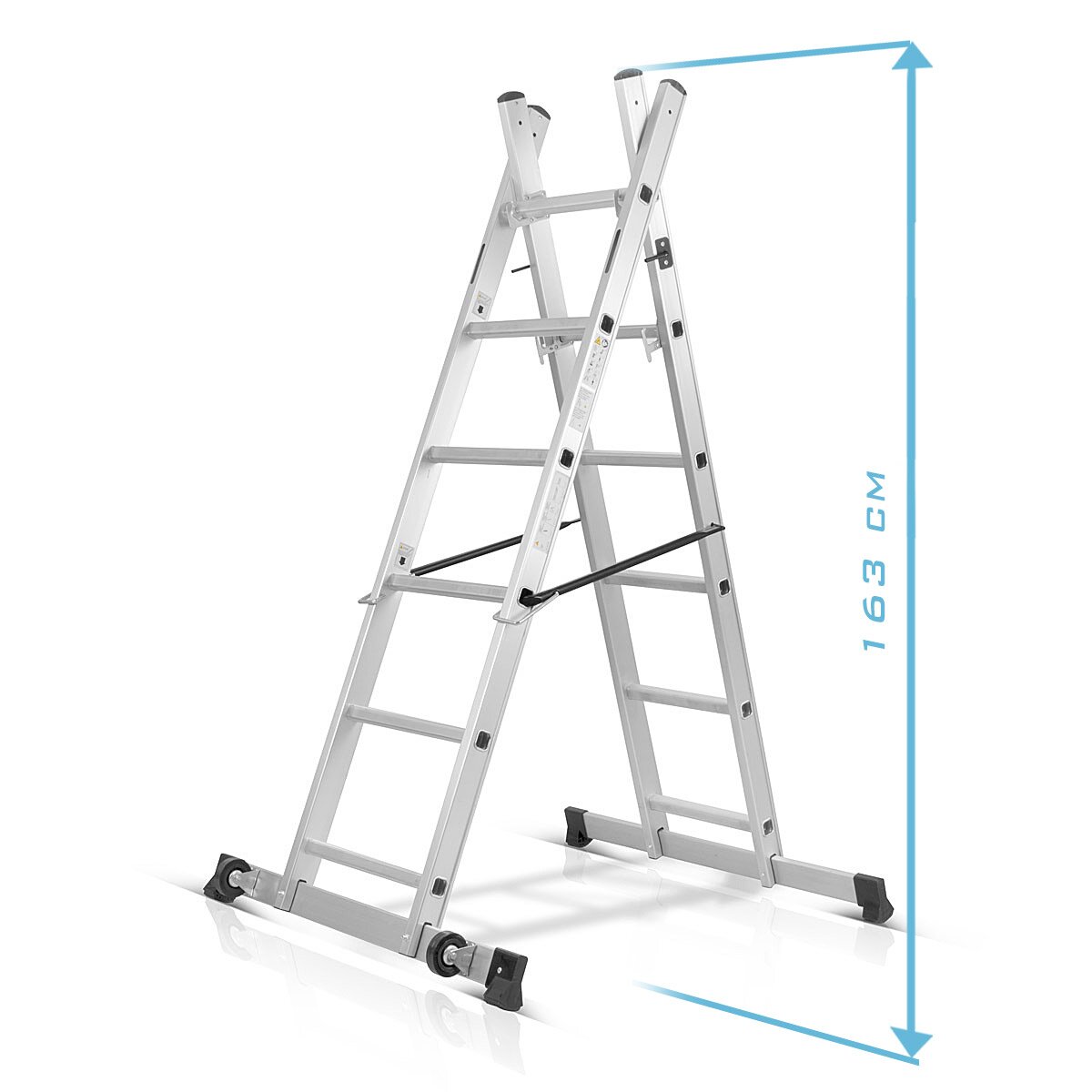 Steelworks Ladder Test LG-270 ST 150 kg di capacità di carico, 3 su 1 conduttore multiuso / conduttore pieghevole in alluminio / piattaforma di lavoro / impalcatura / impalcatura con germogli non slip, inclusi 7 anni di garanzia del produttore