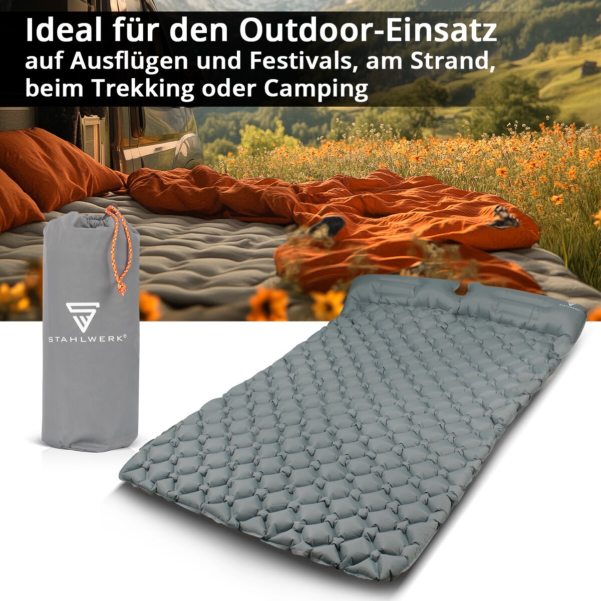 STAHLWERK Luftmatratze LM-120 ST 190 x 120 cm Aufblasbares Luftbett | Campingmatratze | Isomatte | Schlafmatte | Reisematratze inklusive Transporttasche für Camping & Outdoor