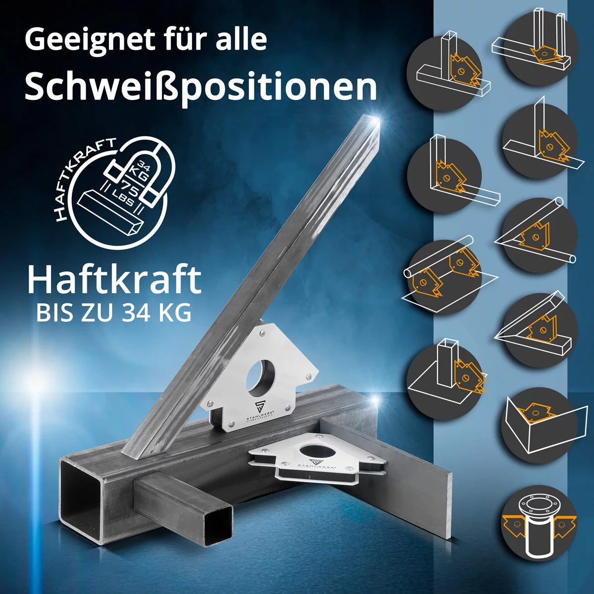 STAHLWERK 2 × Magnet-Schweißwinkel Magnetwinkel Schweißmagnet 45° x 90° x 135°, 34 kg / 75 lbs