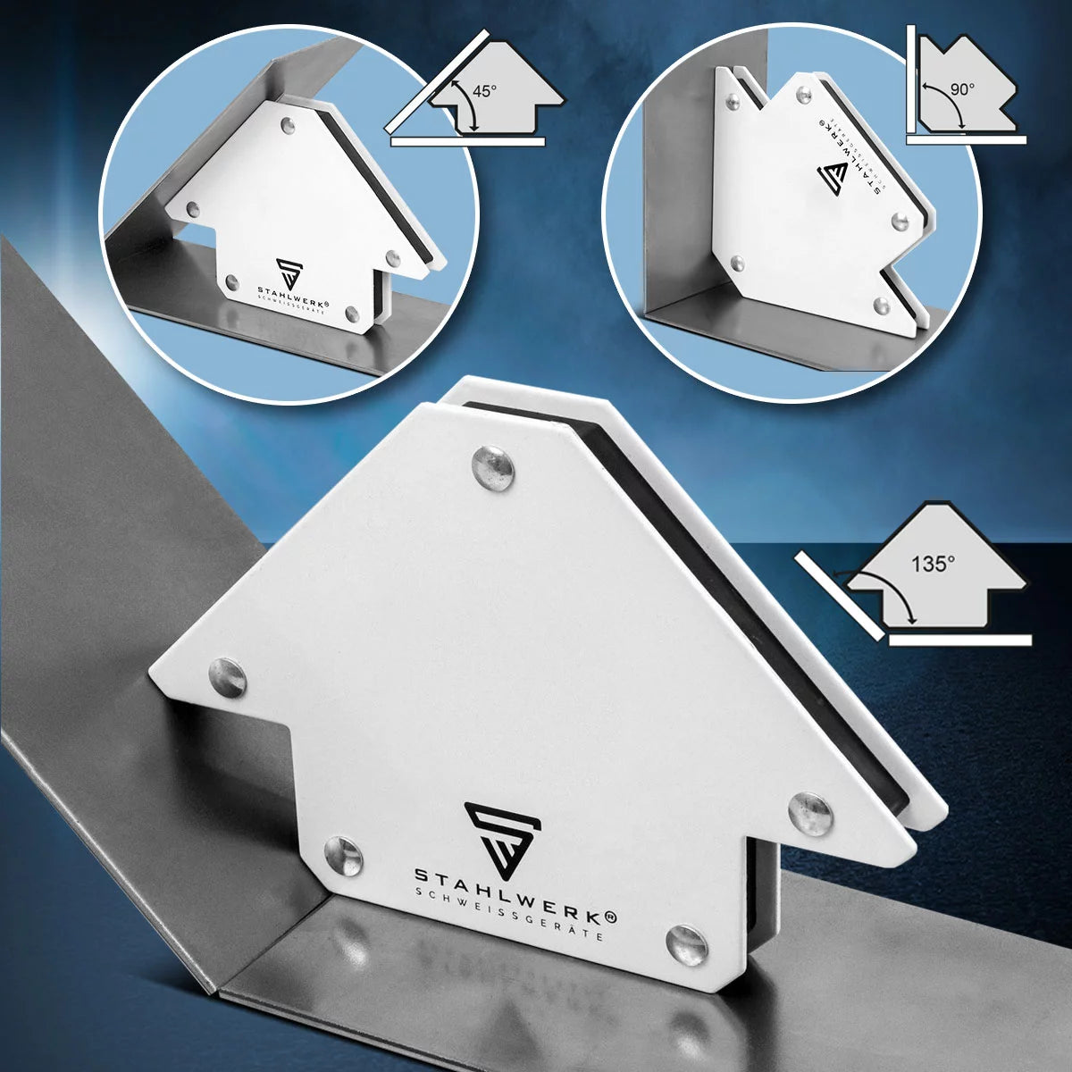 STAHLWERK 6 × Magnet-Schweißwinkel Magnetwinkel Schweißmagnet 30° x 45° x 60° x 75° x 90° x 135°, 2 x 4 kg / 9 lbs + 4 x 11,3 kg / 25 lbs