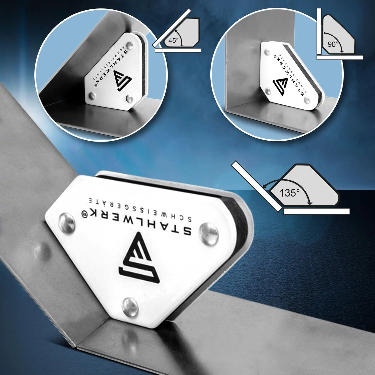STAHLWERK 6 × Magnet-Schweißwinkel Magnetwinkel Schweißmagnet 30° x 45° x 60° x 75° x 90° x 135°, 2 x 4 kg / 9 lbs + 4 x 11,3 kg / 25 lbs