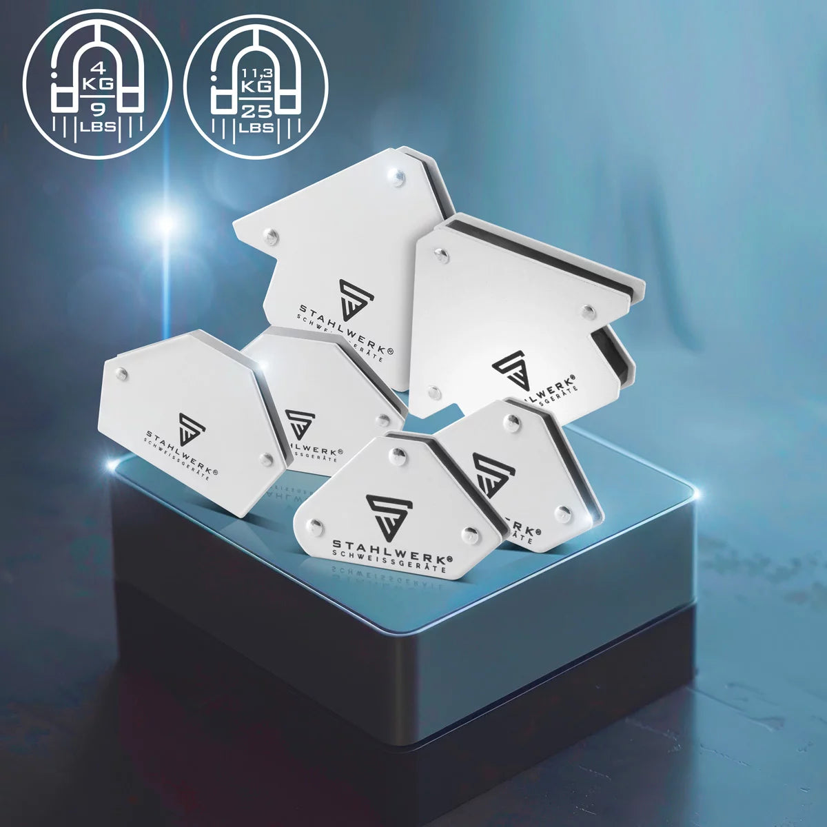 STAHLWERK 6 × Magnet-Schweißwinkel Magnetwinkel Schweißmagnet 30° x 45° x 60° x 75° x 90° x 135°, 2 x 4 kg / 9 lbs + 4 x 11,3 kg / 25 lbs