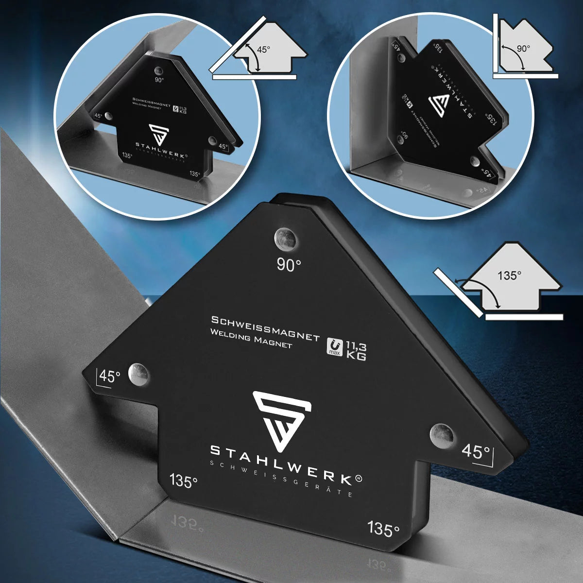 STAHLWERK 8er Schweisswinkel Set Magnet 11,3kg 25lbs Schweissmagnet