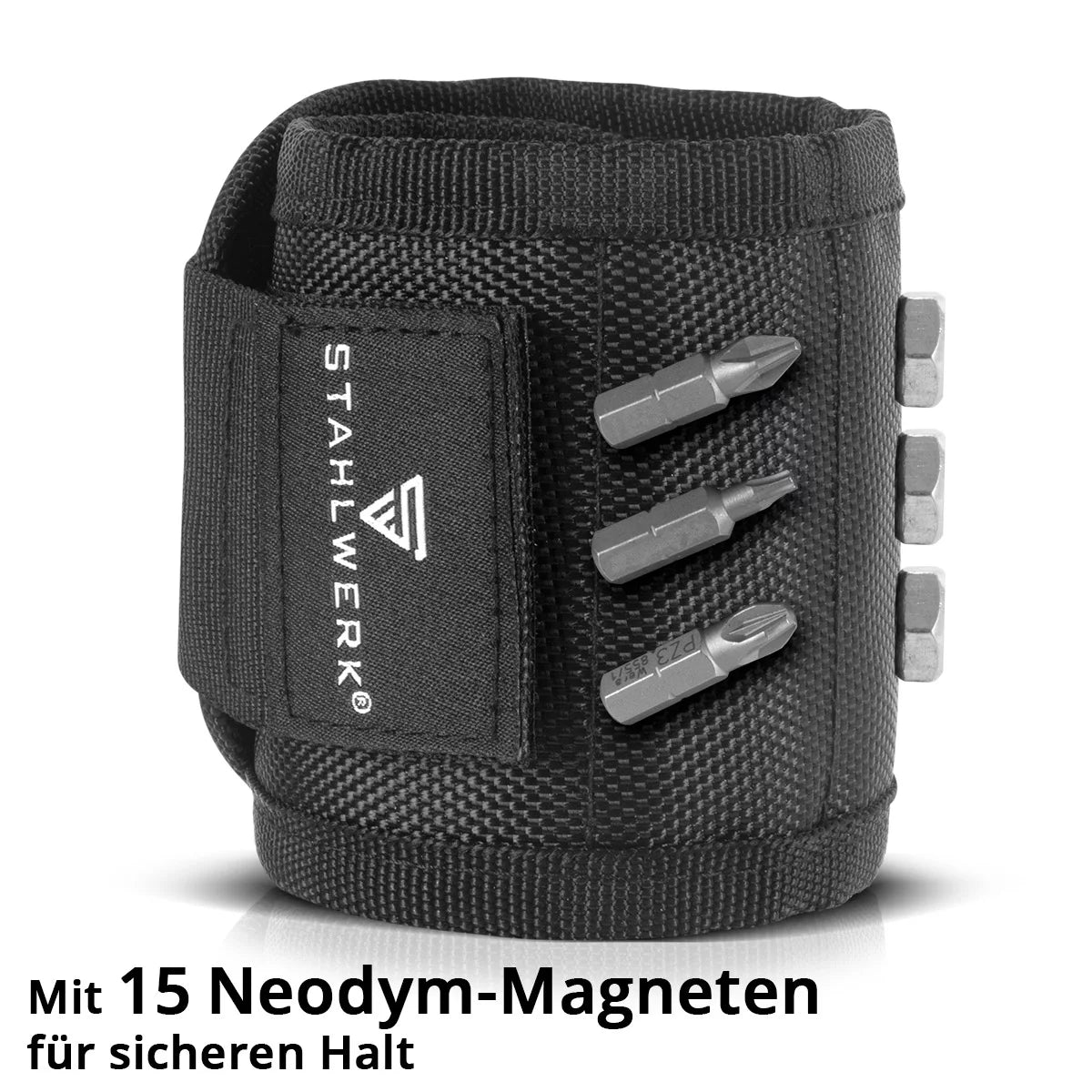 STAHLWERK Magnet-Armband für Heim- und Handwerker | Magnetisches Armband mit Klettverschluss zur Befestigung am Handgelenk oder Gürtel für Schrauben, Nägel, Bits und magnetische Kleinteile