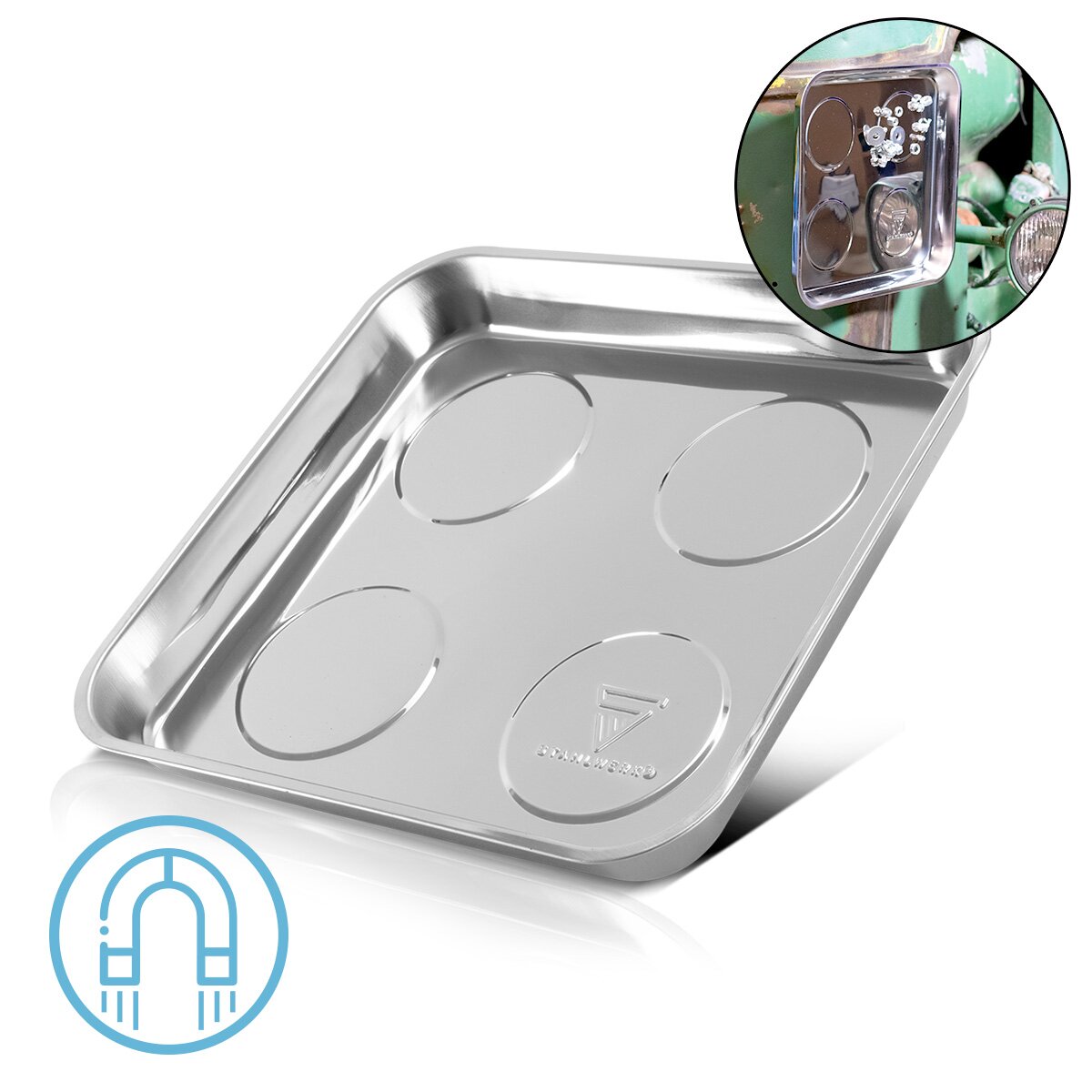 Stahlwerk Magnetschale MS-30 ST 270 x 292 x 30 mm Magnnet plate | Screw bowl | Habbit shell | Magnneta blind | Magnetic bowl made of stainless steel with strong adhesive power for screws, nails and tools