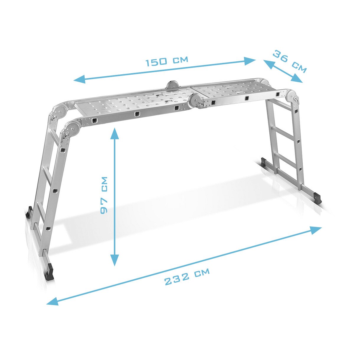 STAHLWERK Mehrzweckleiter ML-356 ST 150 kg Tragkraft, 3 in 1 Leitergerüst / Aluminium Klappleiter / Arbeitsgerüst / Arbeitsplattform / Gerüst mit rutschfesten Sprossen inklusive 7 Jahre Hersteller-Garantie