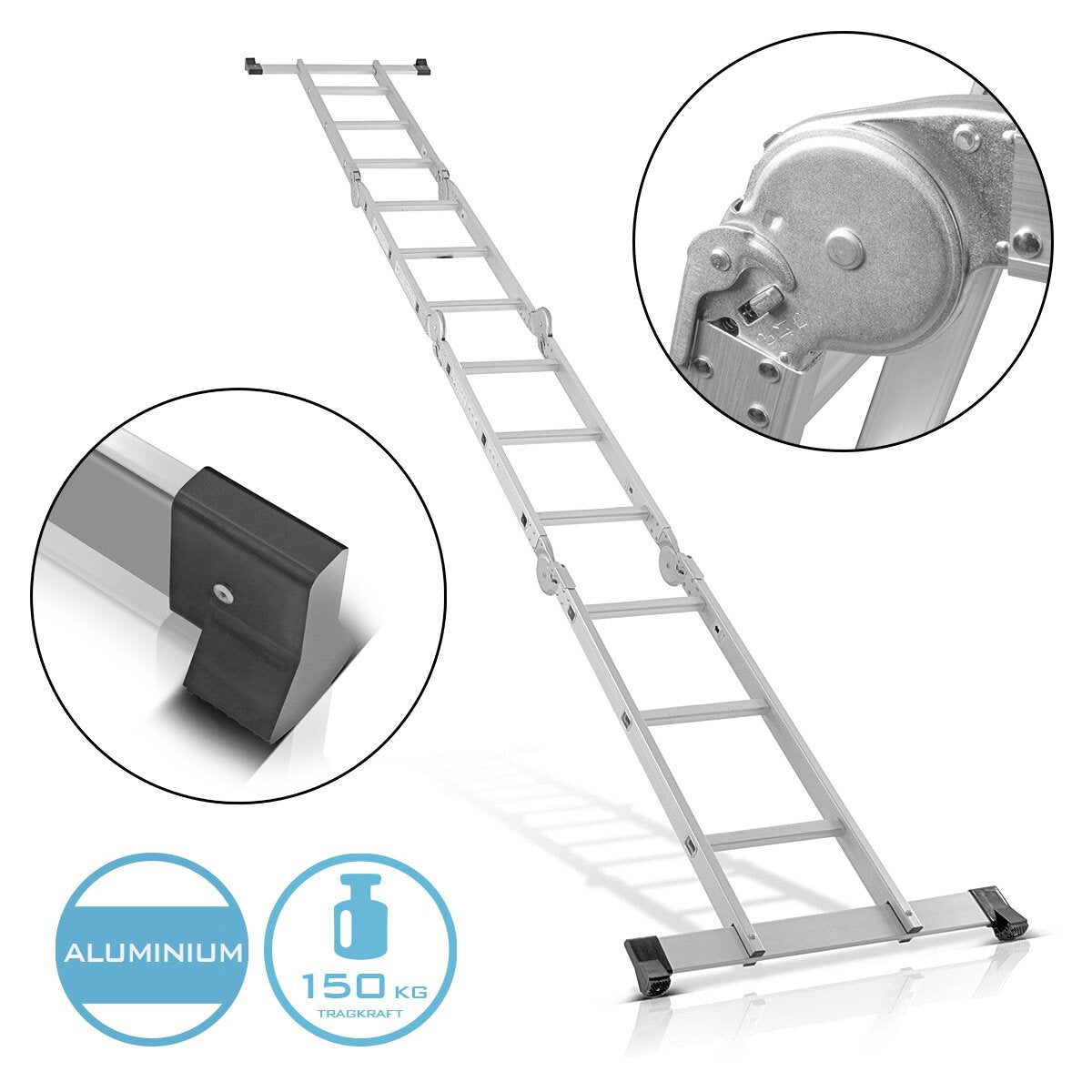 STAHLWERK Mehrzweckleiter ML-403 ST 150 kg Tragkraft, 3 in 1 Leiter | Aluminium Klappleiter | Trittleiter | Multifunktionsleiter | Anlegeleiter | Arbeitsgerüst inklusive 7 Jahre Hersteller-Garantie