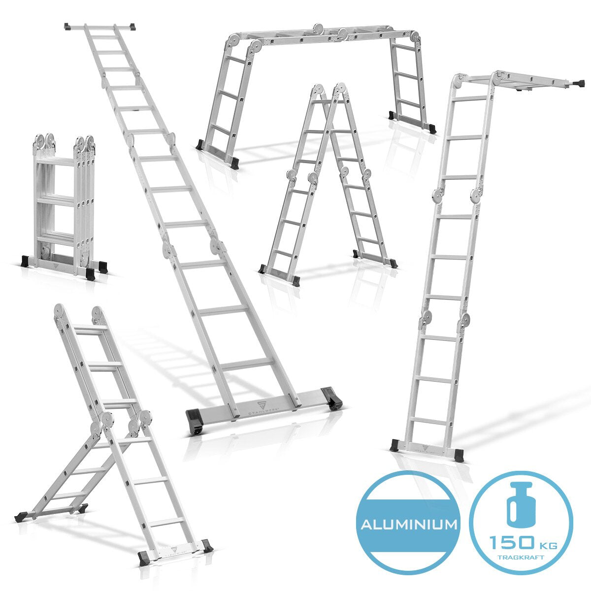 ASEGLIO DI CASE MULTRO-USO MLUSTRO ML-403 ST 150 kg di capacità di carico, 3 su 1 scala | Conduttore pieghevole in alluminio | Step Ladder | Leader multifunzione | Gestione gesto | Struttura del lavoro tra cui una garanzia del produttore di 7 anni