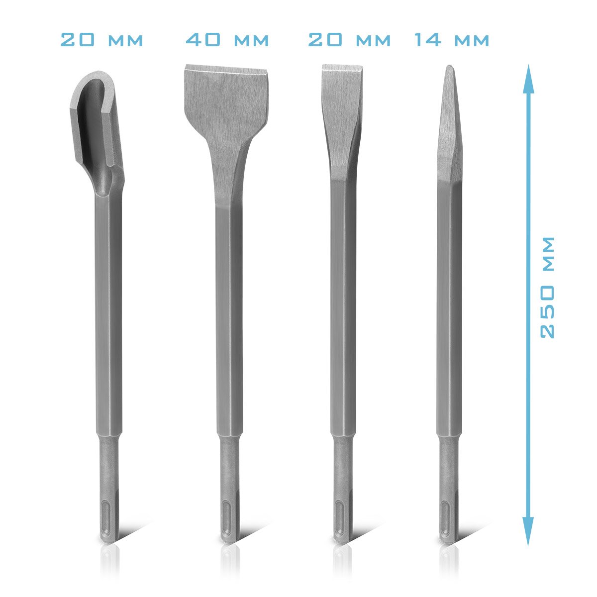 SCIELWORKS CUISEL 4 SETT 250 mm Enregistrement SDS-Plus, ciseau sablé avec ciseau plat | Ciseau pointu | Breitüißel | Ciseau creux