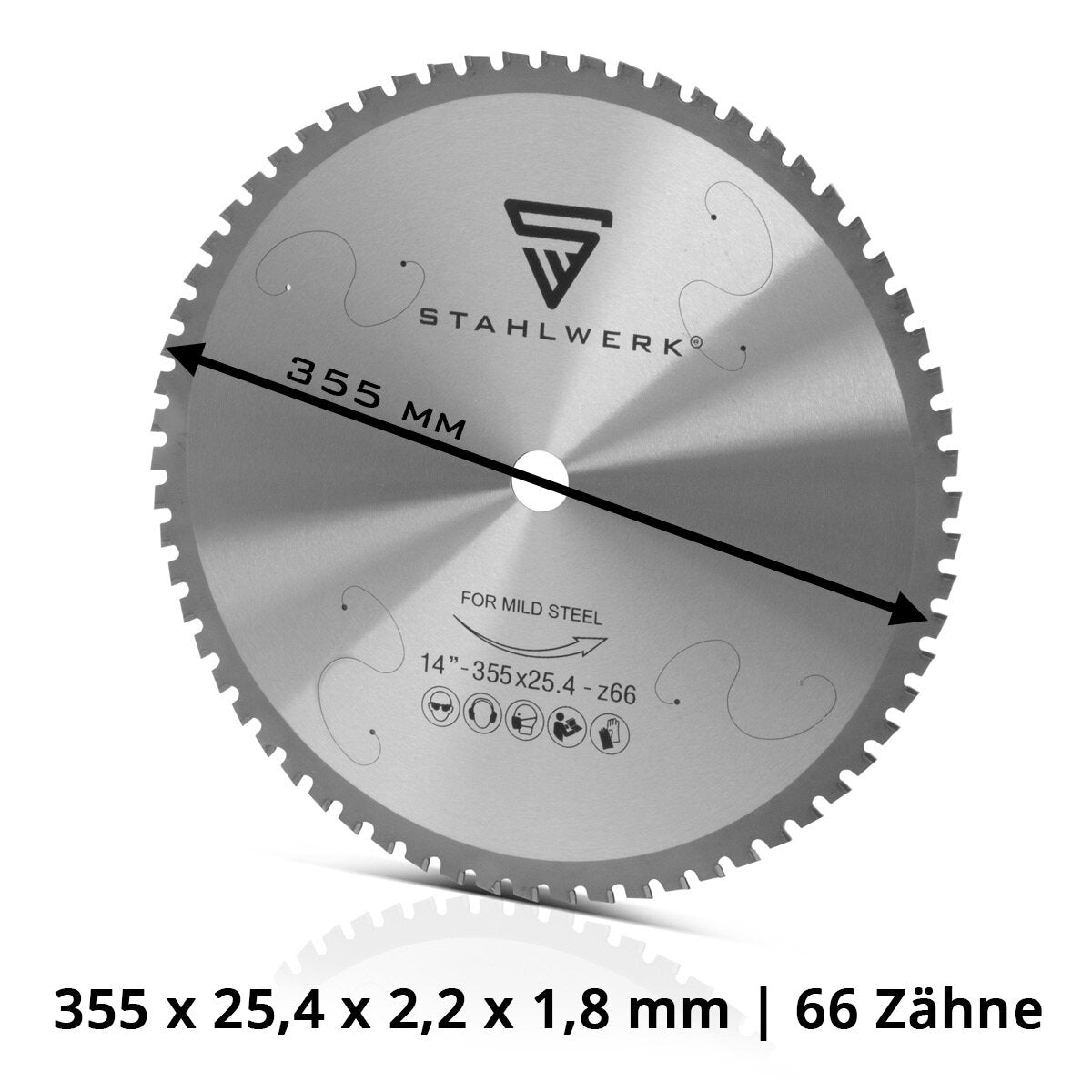 STAHLWERK Kreissägeblatt 355 x 25,4 x 2,2 x 1,8 mit 66 Zähnen Metall-Sägeblatt | Trennscheibe | Universal-Sägeblatt für Metallkreissäge | Trennsäge | Kappsäge | Gehrungssäge