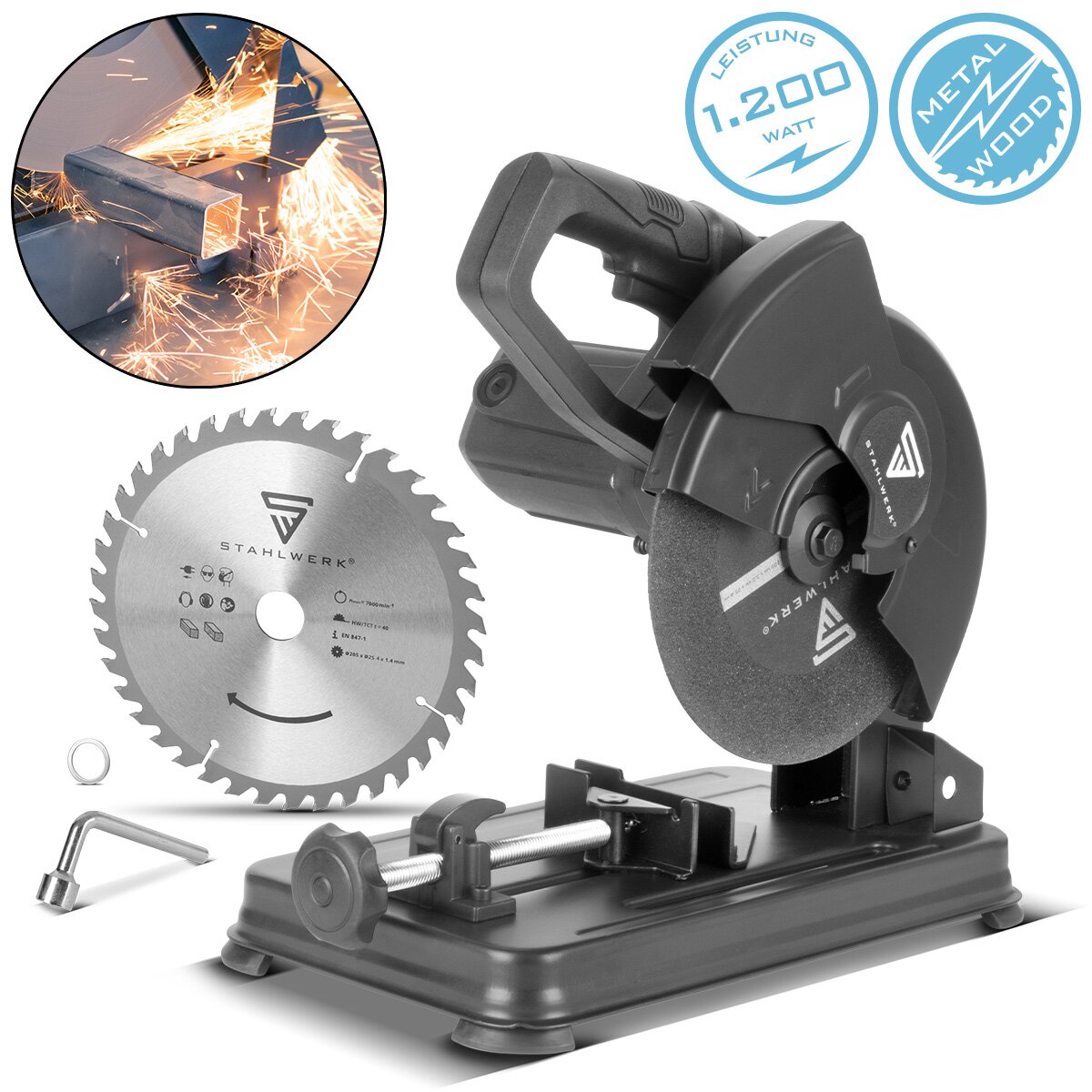 Stahlwerk Metal separate saw MT-205 ST Capp saw | Mirscape saw | Metal saw with 1,200 W and 5,000 rpm for professional cutting steel, NE-metals, iron and cast profiles