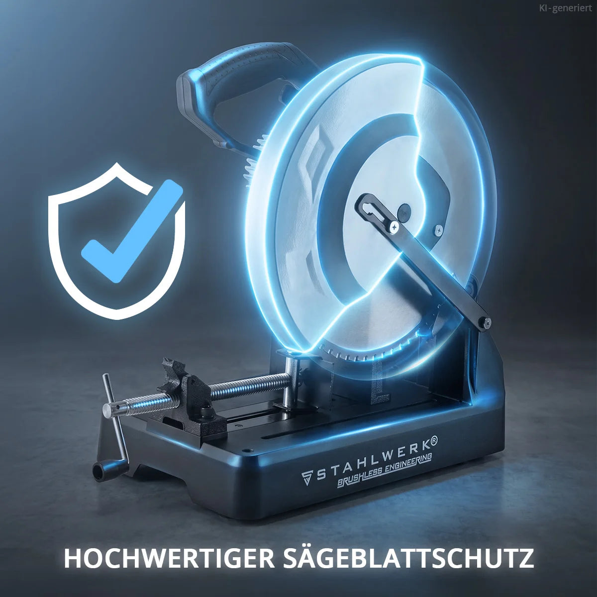 STAHLWERK Metalltrennsäge MT-35 ST | 3.500 W | Ø 355 mm Sägeblatt | 700-1.300 U/min | LCD-Anzeige | Schnittwinkel 0-45° | für Stahl, Aluminium, Holz und Kunststoff | Brushless | Kappsäge |Trennsäge
