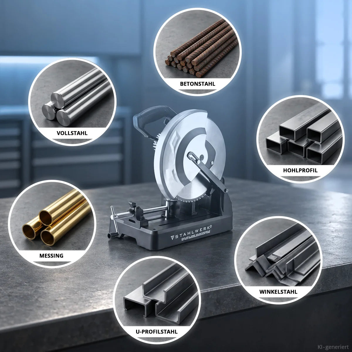 STAHLWERK Metalltrennsäge MT-35 ST | 3.500 W | Ø 355 mm Sägeblatt | 700-1.300 U/min | LCD-Anzeige | Schnittwinkel 0-45° | für Stahl, Aluminium, Holz und Kunststoff | Brushless | Kappsäge |Trennsäge