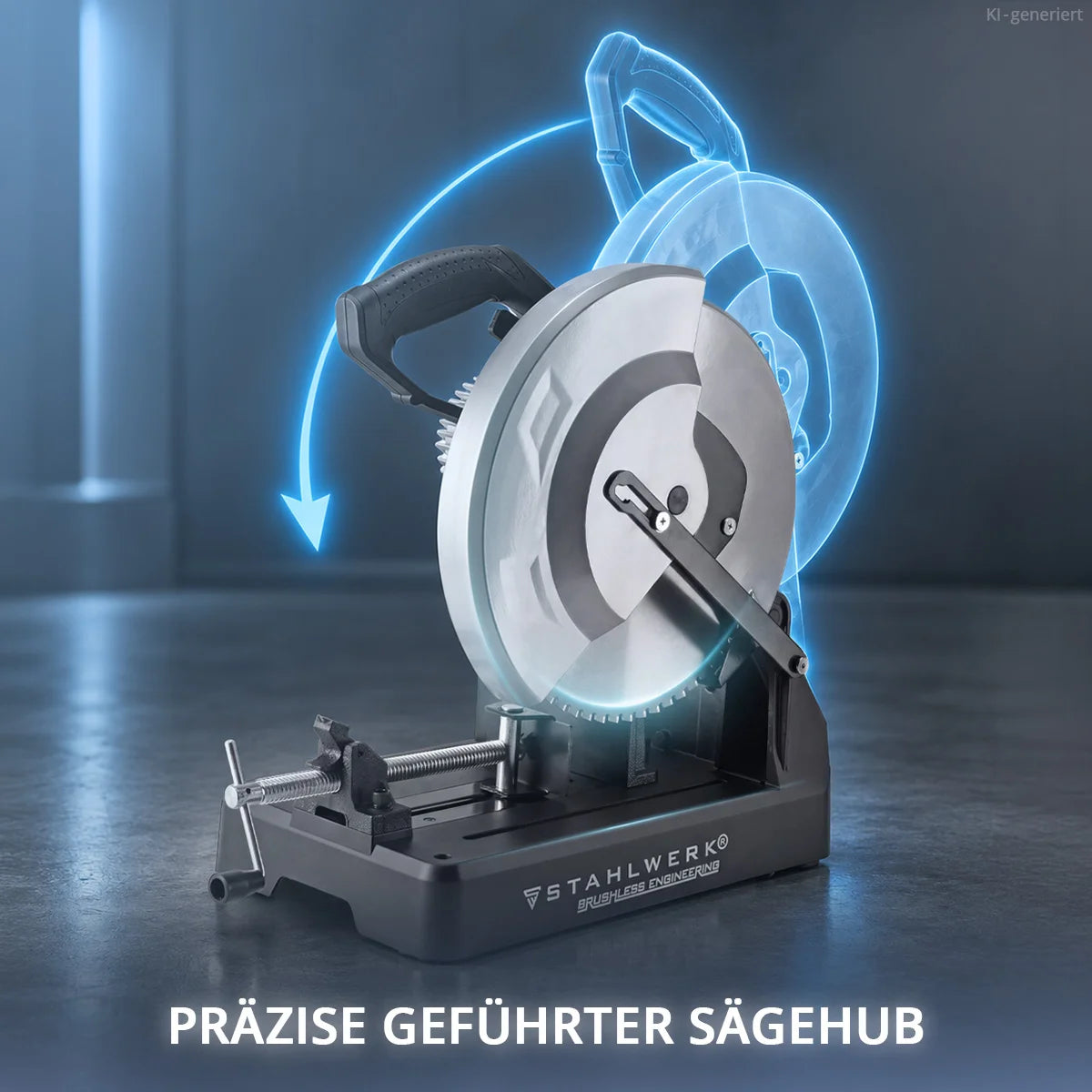 STAHLWERK Metalltrennsäge MT-35 ST | 3.500 W | Ø 355 mm Sägeblatt | 700-1.300 U/min | LCD-Anzeige | Schnittwinkel 0-45° | für Stahl, Aluminium, Holz und Kunststoff | Brushless | Kappsäge |Trennsäge
