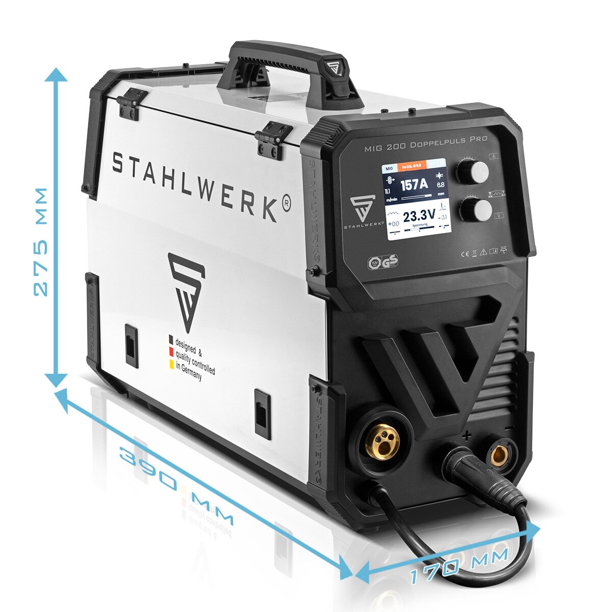 Stahlwerk MIG MAG 200 double pulse per fully synergic welding machine with AK25/MB25 aluminum welding burner and wear parts set for aluminum welding