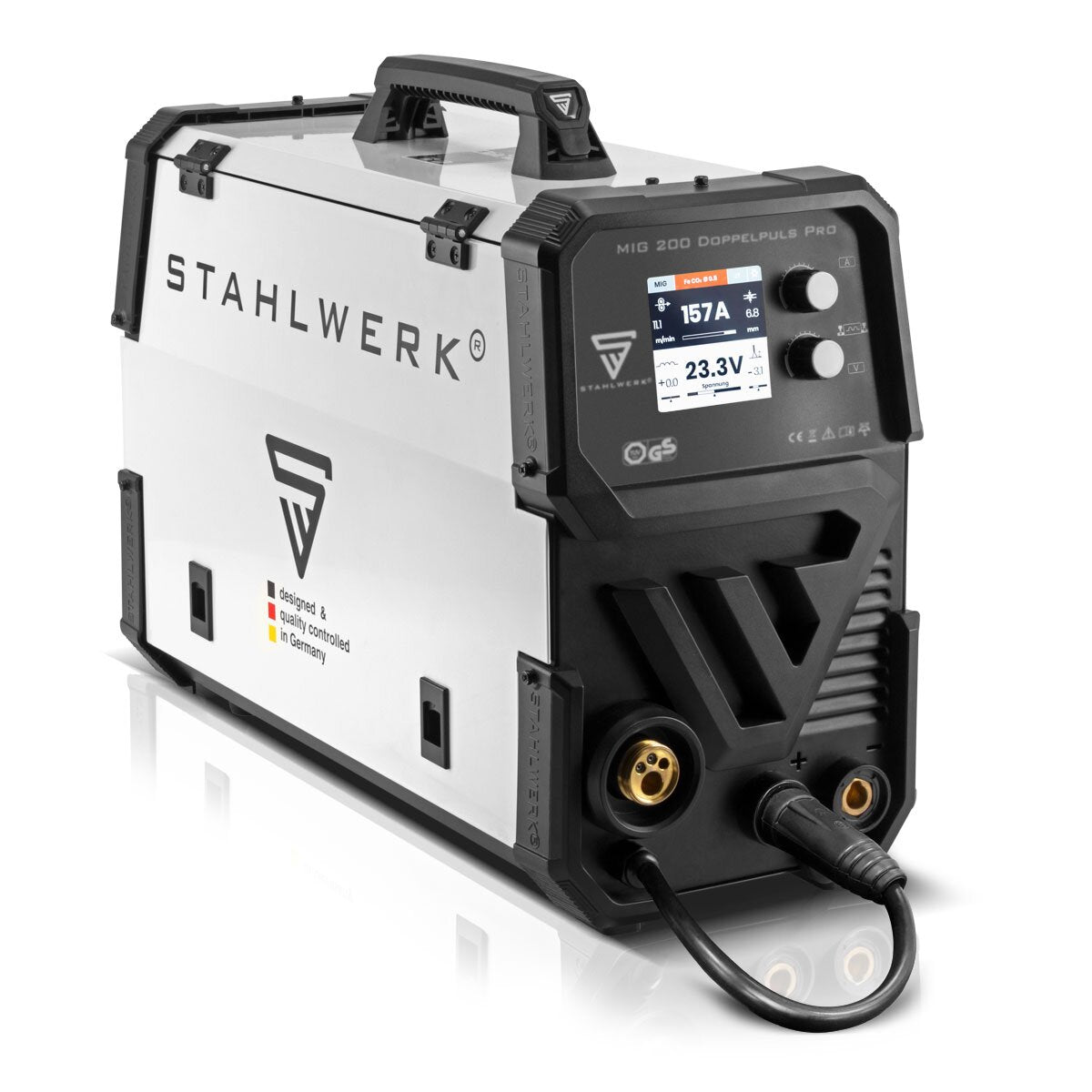 Stahlwerk MIG MAG 200 double pulse per fully synergic welding machine with AK25/MB25 aluminum welding burner and wear parts set for aluminum welding