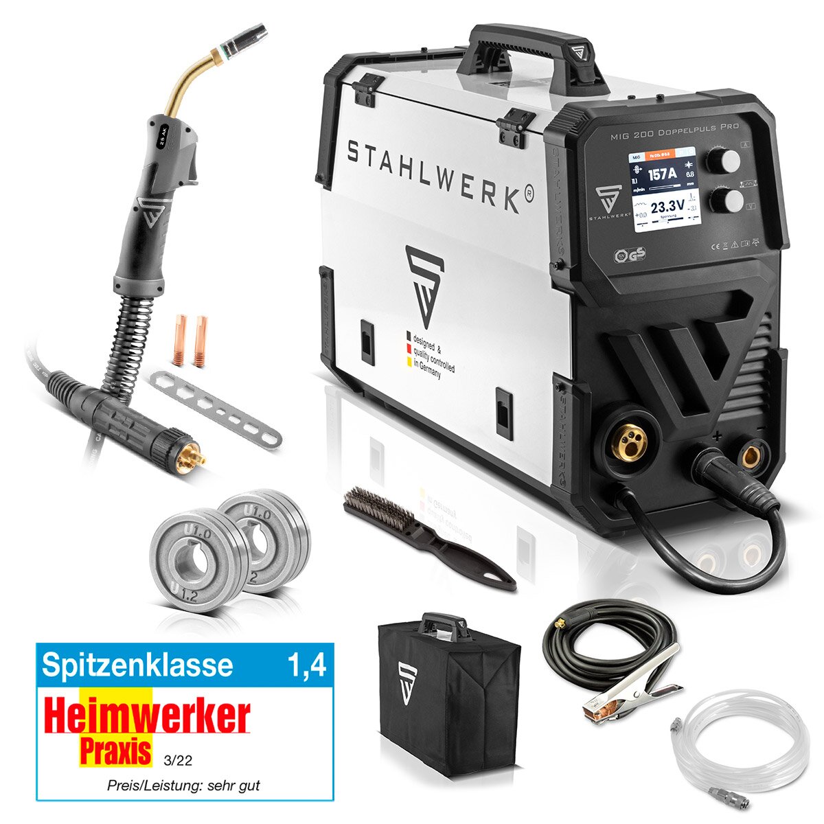 Stahlwerk MIG MAG 200 double pulse per fully synergic welding machine with 200 ampers and AK25/MB25 welding torch