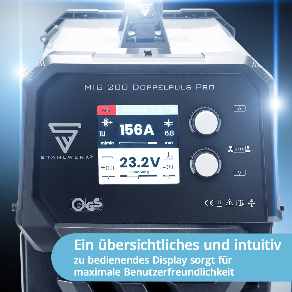 Stahlwerk MIG MAG 200 double pulse per fully synergic welding machine with 200 ampers and AK25/MB25 welding torch