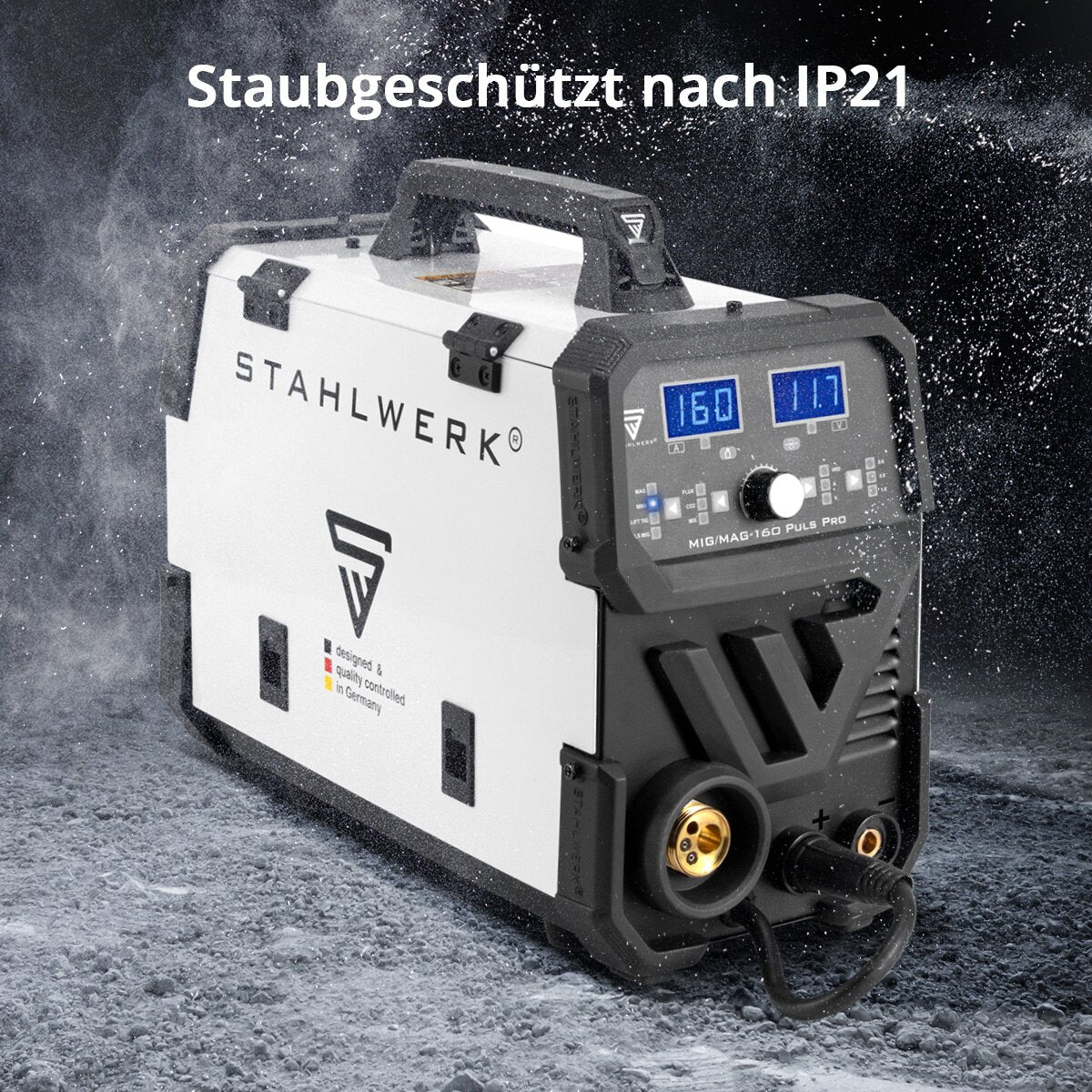 Stahlwerk MIG MAG 160 PULS PRO IGBT Protection gas Full synergic 5 in 1 combination device with real 160 amps including AK25/MB25 aluminum welding burner, wire shreds and wear parts set for aluminum welding