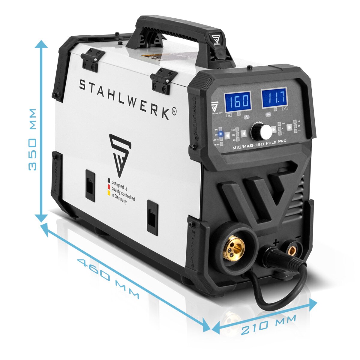 Stahlwerk MIG MAG 160 PULS PRO IGBT Protection gas Full synergic 5 in 1 combination device with real 160 amps including AK25/MB25 aluminum welding burner, wire shreds and wear parts set for aluminum welding