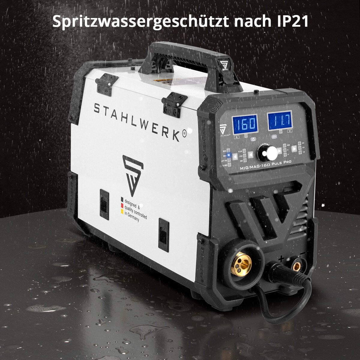 Stahlwerk MIG MAG 160 PULS PRO IGBT Protection gas Full Equipment full syngical 5 in 1 combination device with real 160 amps including AK25/MB25 Alu-welding burner, wire feed roller and wearing set for aluminum welding