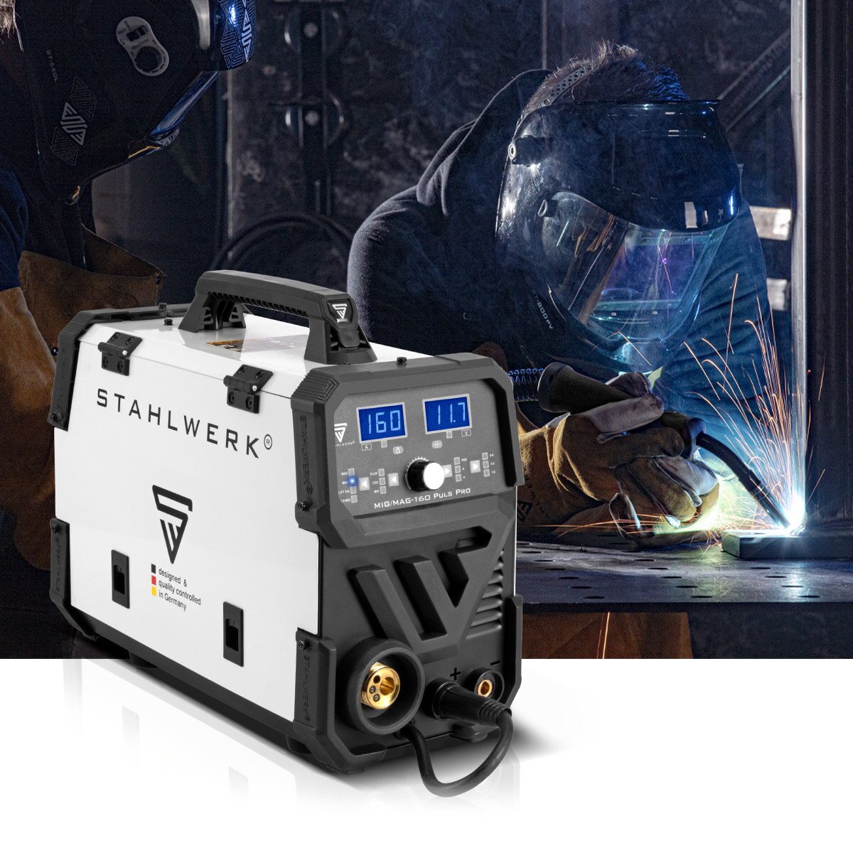 Stahlwerk Mig Mag 160 Pulse Pro IGBT Protection gas Full -syngical 5 in 1 combination device with real 160 amps / filling wire, Mig Mag, ARC MMA, Lift Tig, Mig Pulse for Aluminum Welding