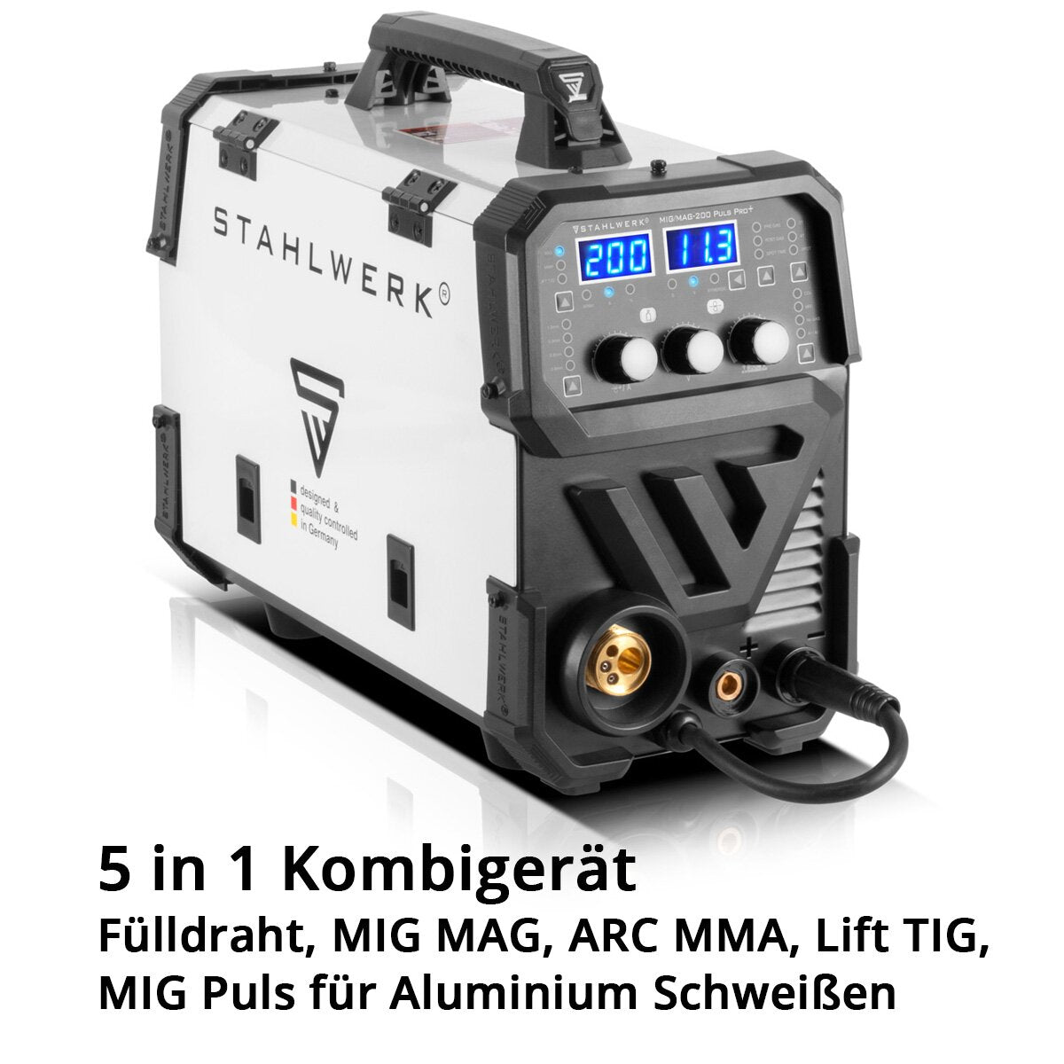 Steel mill Mig Mag 200 Spot Puls Pro Full equipment, fully syngical IGBT Inverter, 5 in 1 combination device with spot function and 200 amps, aluminum | Fill wire | Mig Mag | ARC MMA | Lift Tig | Pulse