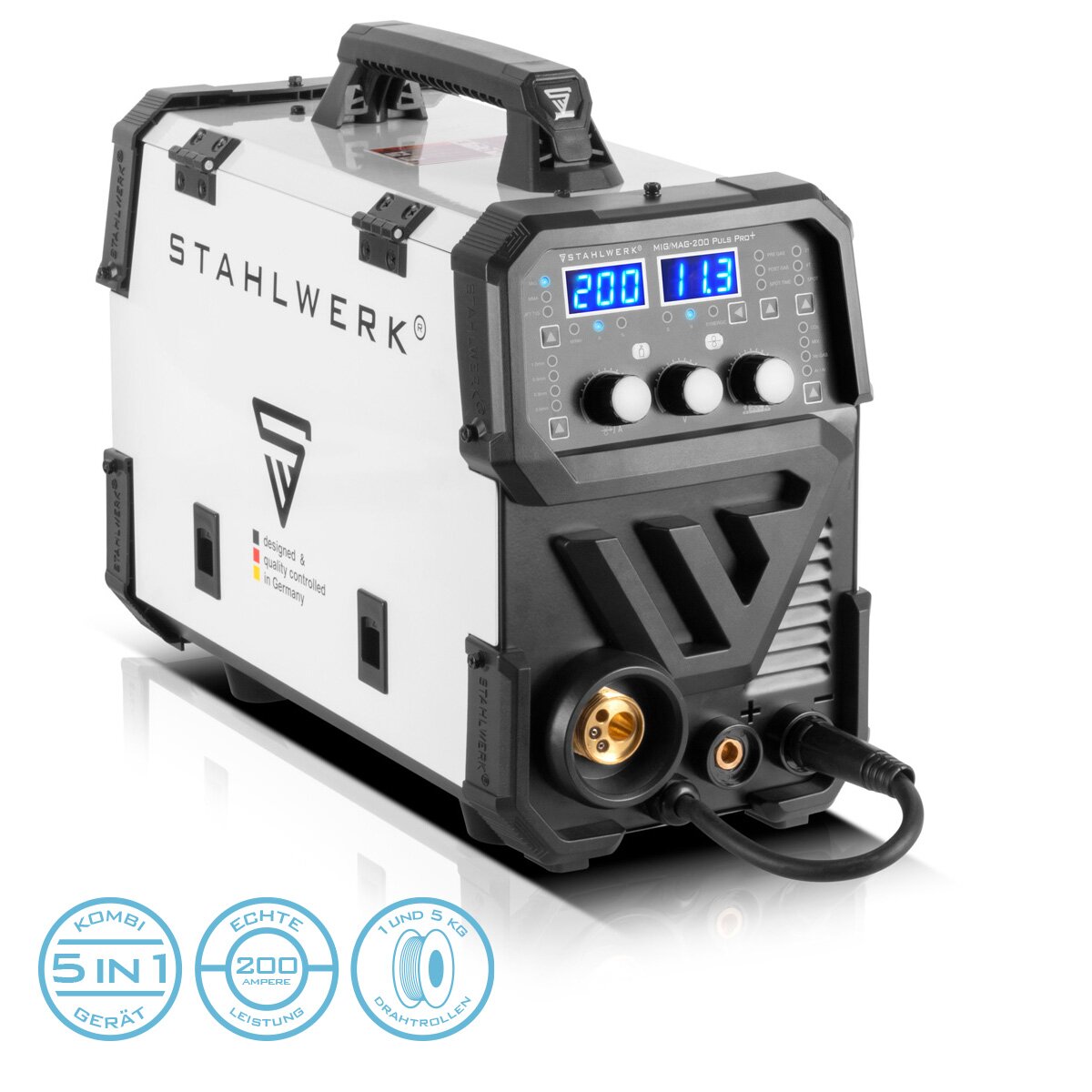 Stahlwerk Mig Mag 200 Spot Puls Pro, fully synergian IGBT Inverter, 5 in 1 combination device with spot function and 200 ampere, aluminum | Fill wire | Mig Mag | ARC MMA | Lift Tig | Pulse