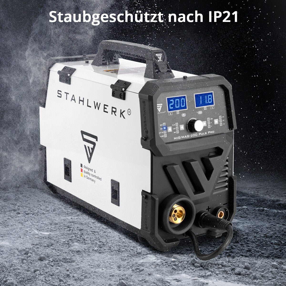 Stahlwerk MIG MAG 200 PULS Pro IGBT Protective gas welding machine full Synergic 5 in 1 combination device with real 200 amps and 4 rollers drive / filling wire, MIG MAG, ARC MMA, Lift Tig, Mig pulse for aluminum welding