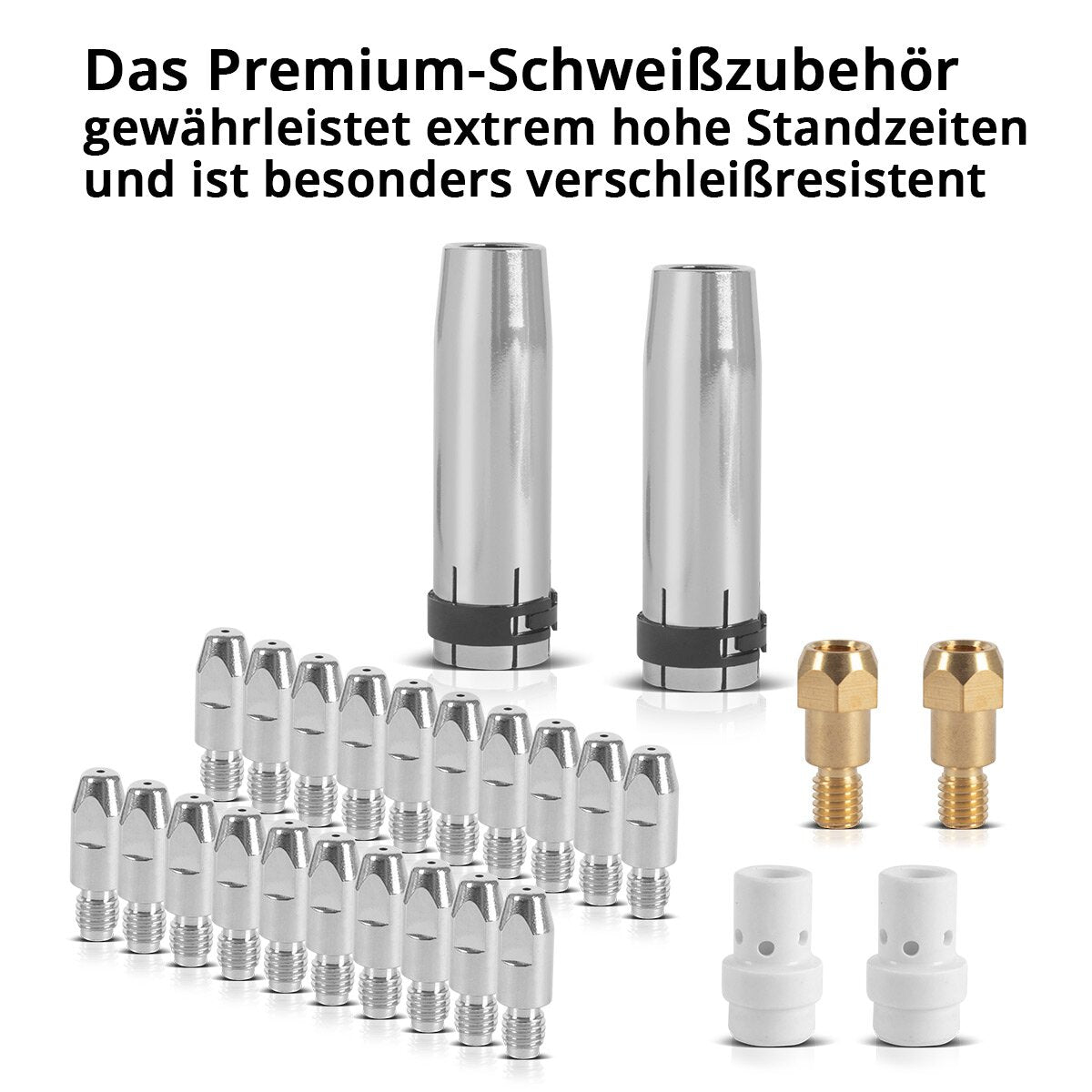 Stahlwerk Mig Mag Ak36 | MB36 Pièces d'usure premium Ensemble accessoires de soudage en 26 parties avec buses de gaz, buses d'électricité, porteuse de buse et diffuseur en céramique pour le brûleur de soudage Mig Mag