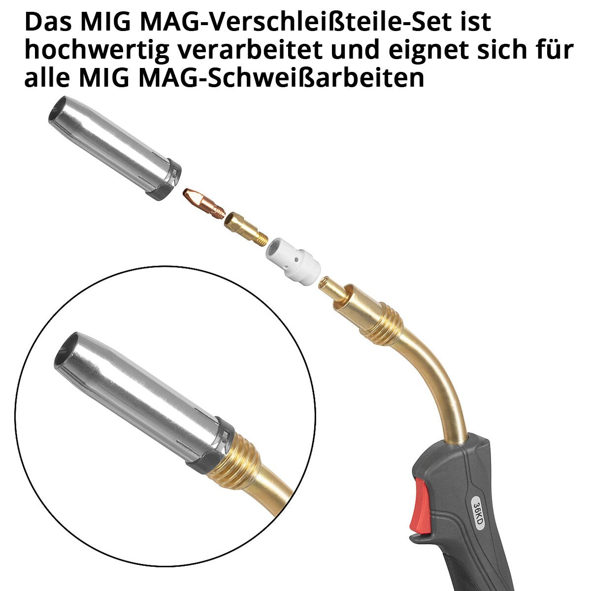 STAHLWERK MIG MAG AK36 | MB36 Premium-Verschleißteile-Set 26-teiliges Schweißzubehör mit Gasdüsen, Stromdüsen, Düsenträger und Keramik-Diffusor für MIG MAG Schweißbrenner