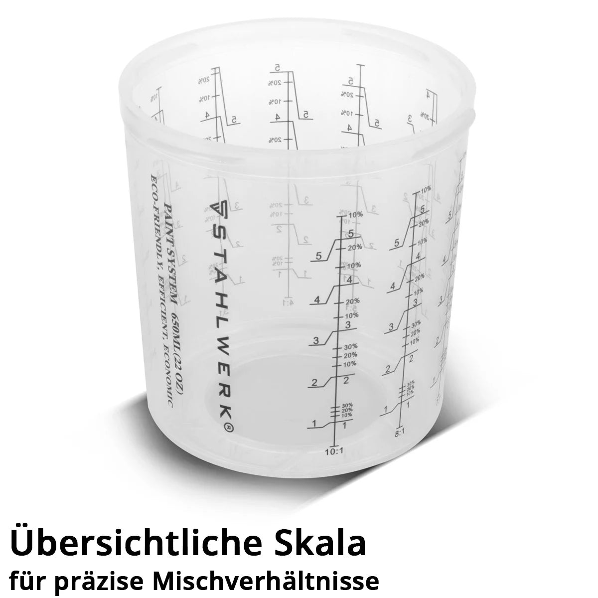 STAHLWERK Mischbecherset 25-teilig zur Verwendung an Lackierpistolen | Lackmischbecher | Farbmischbecher | 650 ml Einweg Messbecher zum Mischen und Auftragen von Lacken