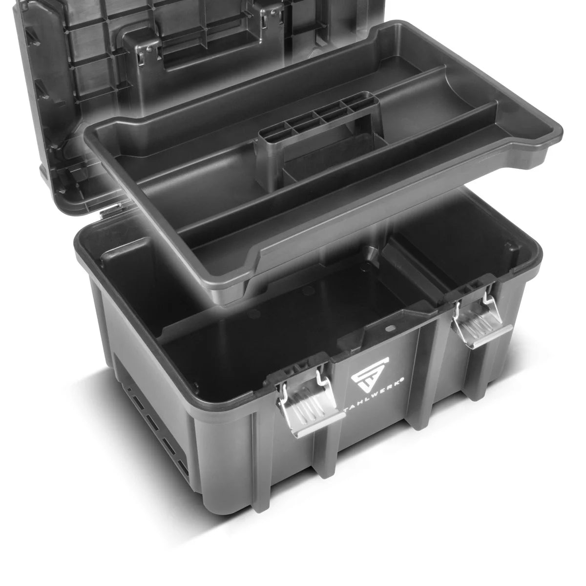 STAHLWERK Toolbox Set | Mobile tool trolley and organizer with telescopic handle | Flexible module system with assortment boxes | 3 stackable tool boxes | Tool boxes with small parts organizer