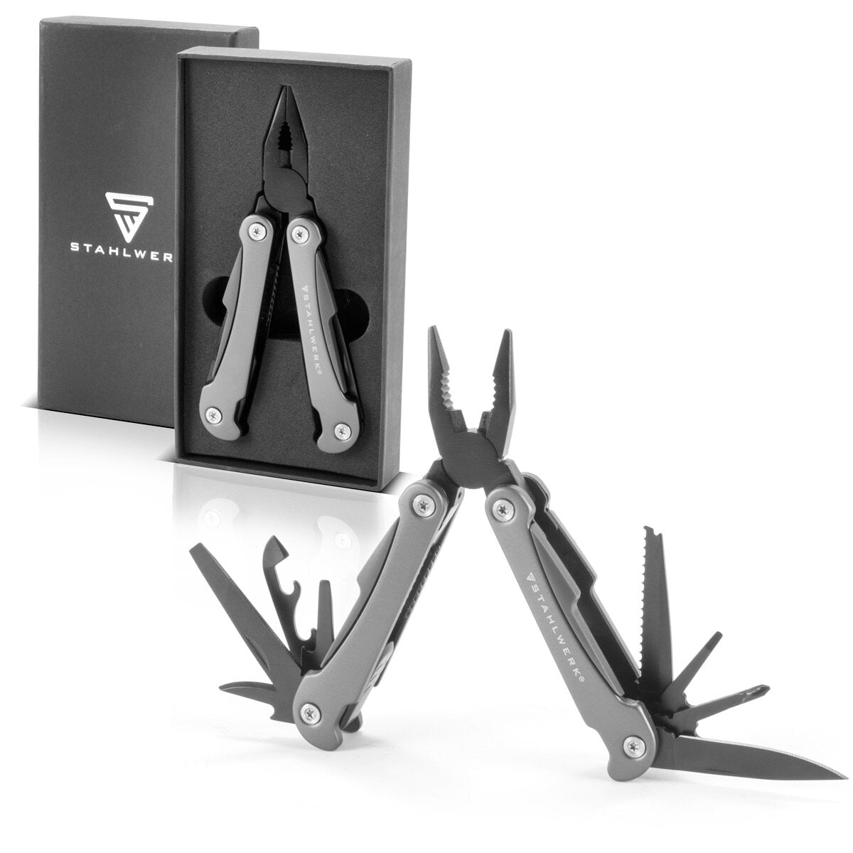 Steelwork Multi -tool with 13 tools, high -quality pocket knife / folding knife / multifunctional tool with knife, saw, file, combination, wire cutter, screwdriver etc.