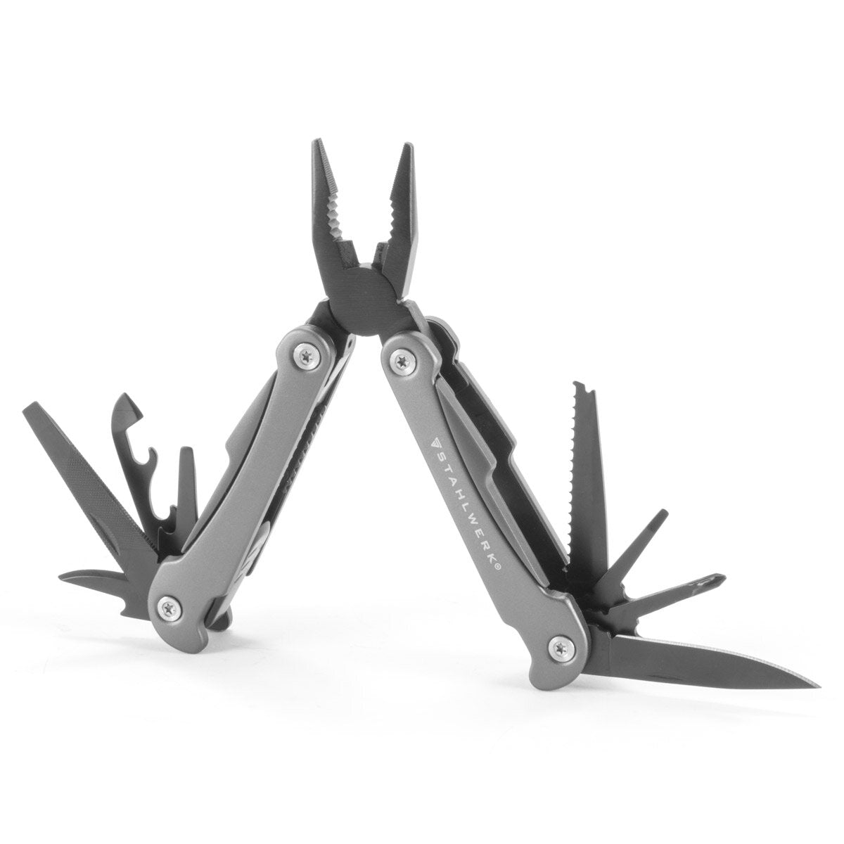 Steelwork Multi -tool with 13 tools, high -quality pocket knife / folding knife / multifunctional tool with knife, saw, file, combination, wire cutter, screwdriver etc.