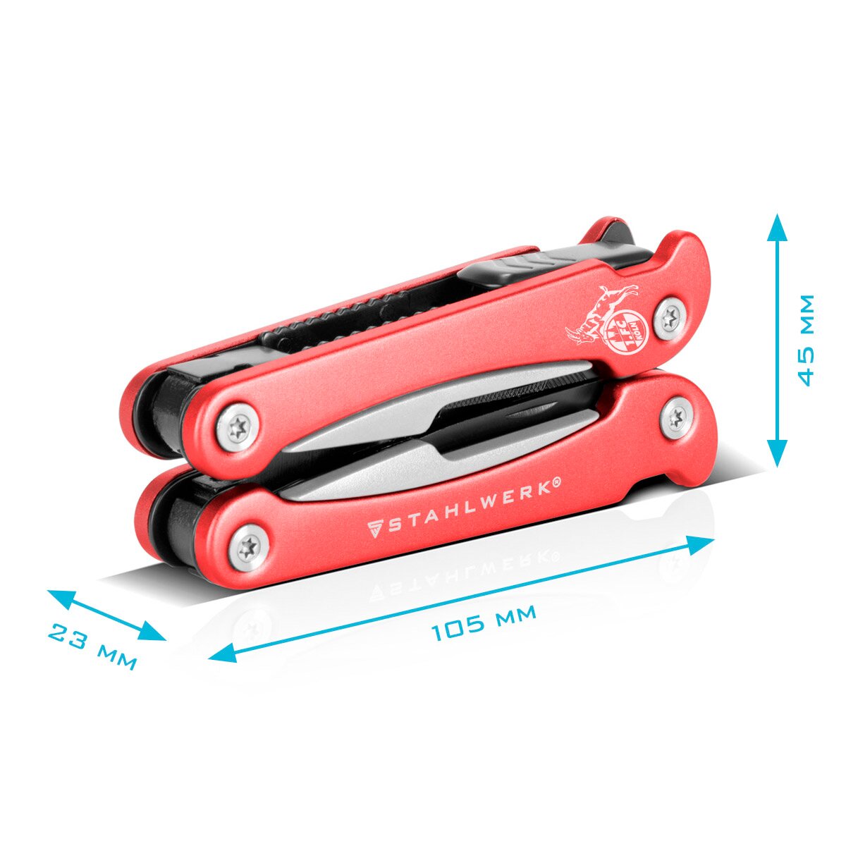 Stahlwerk Multitool 1. FC Köln Edition with 13 tools High -quality pocket knife | Folding knife | Multifunctional tool with knife, saw, file, combination, wire cutter, screwdriver and much more.