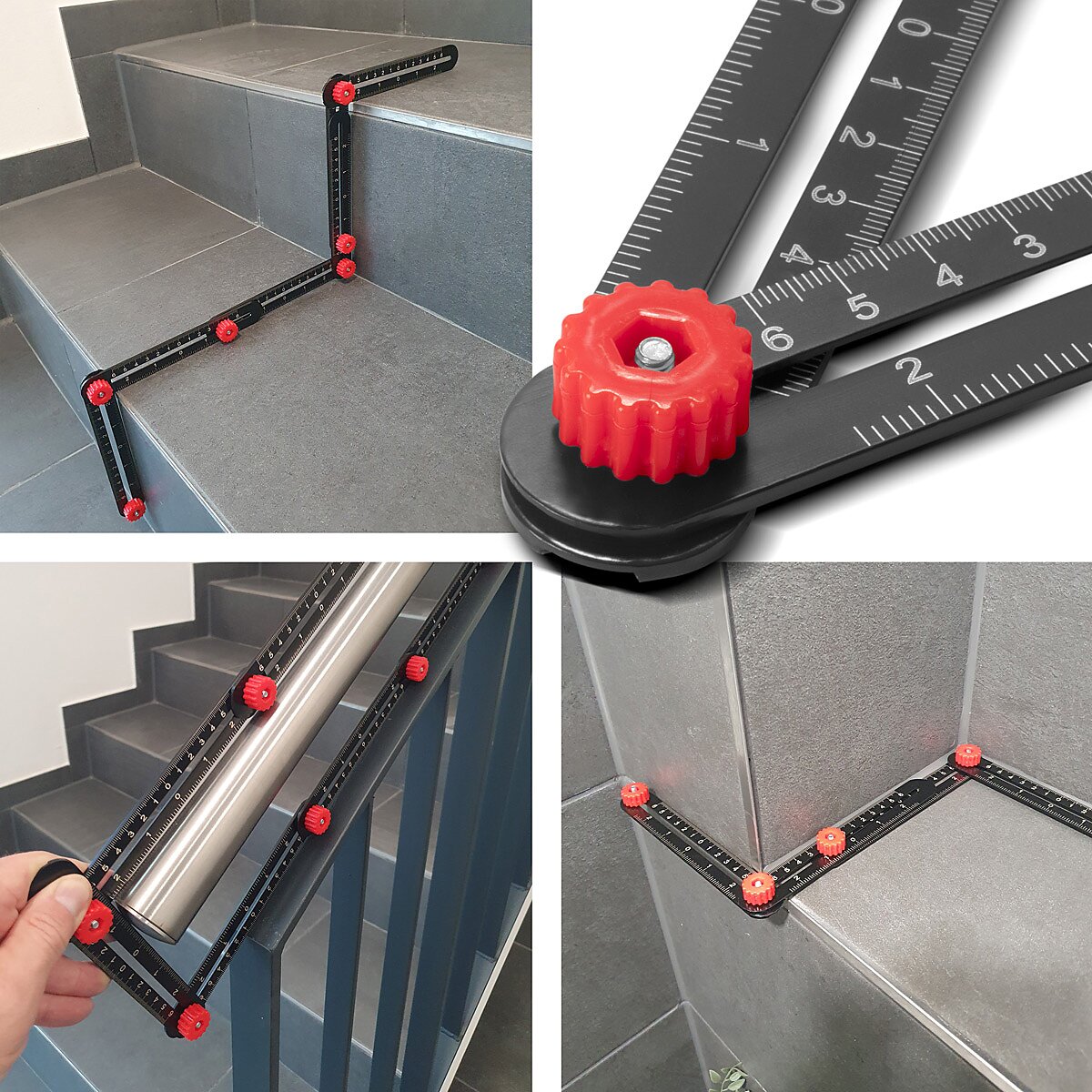 STAHLWERK 6-in-1 Multiwinkel-Messlineal zum präzisen Erstellen von Schablonen, hochwertiger Angleizer | Winkelschablone | Konturenlehre | Template Tool | Messwerkzeug aus Aluminium