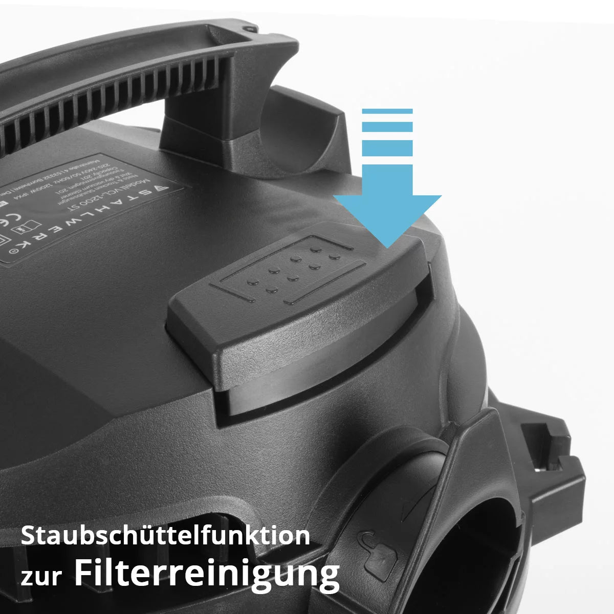 STAHLWERK wet and dry vacuum cleaner VCL-1200 ST | 1200 W workshop vacuum cleaner with 20 l metal container | Dust shaking and blowing function | Compact industrial vacuum cleaner for workshops, garages and construction sites
