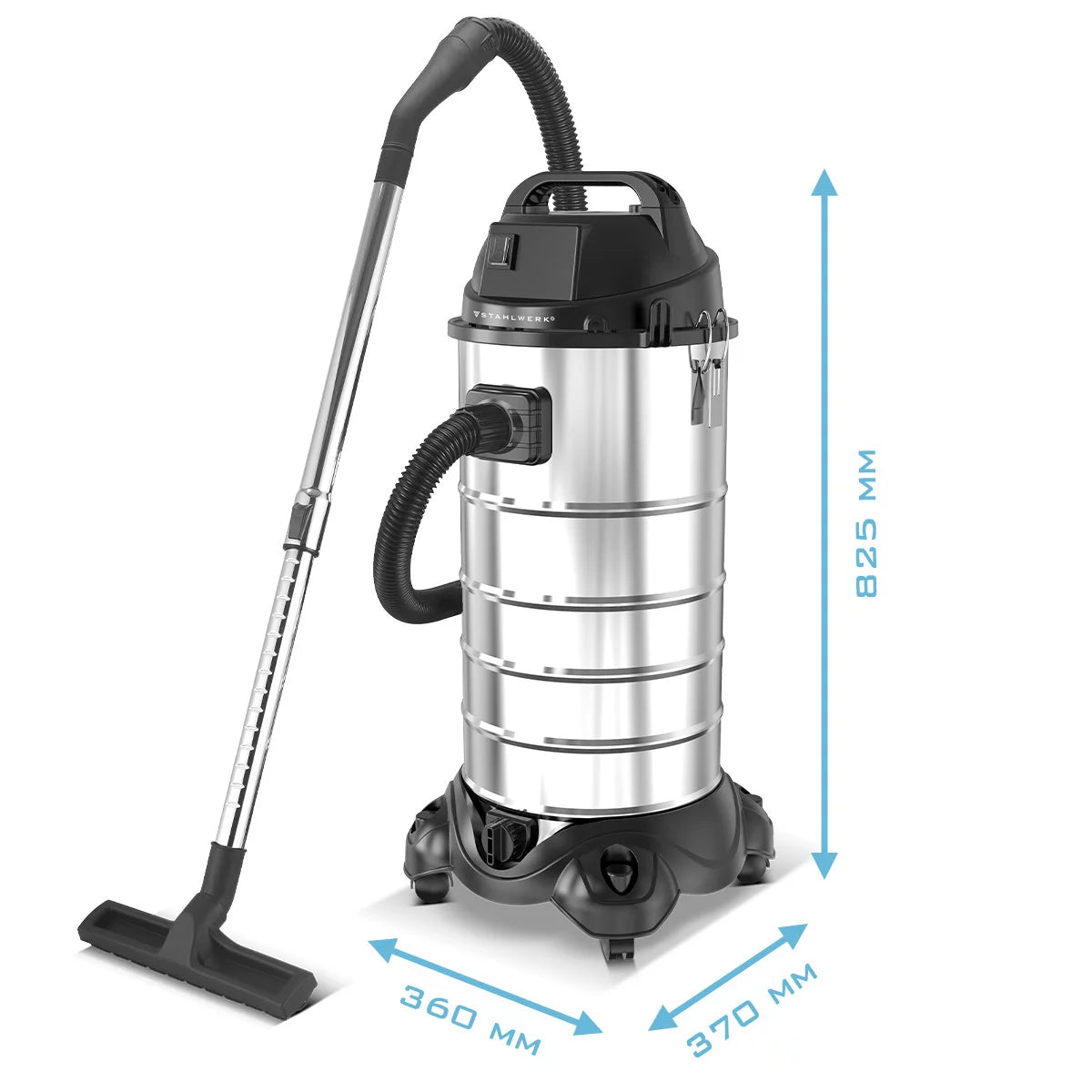 STAHLWERK wet and dry vacuum cleaner VCL-1500 ST | 1500 W industrial vacuum cleaner with 40 l stainless steel container | Blowing function and safety shutdown | Extensive accessory package | Robust workshop vacuum cleaner