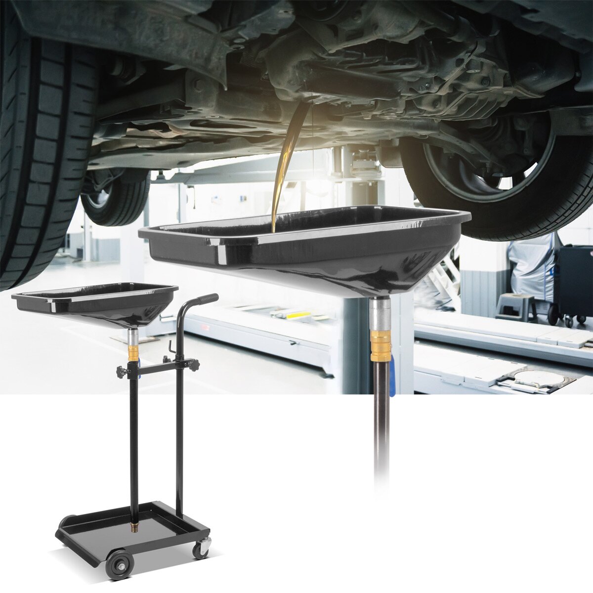 STAHLWERK Ölabscheider OD-110 ST, Ölauffangwagen / Ölwanne / Ölablassgerät mit höhenverstellbarem Trichter zum Auffangen von Altöl beim Kfz Ölwechsel